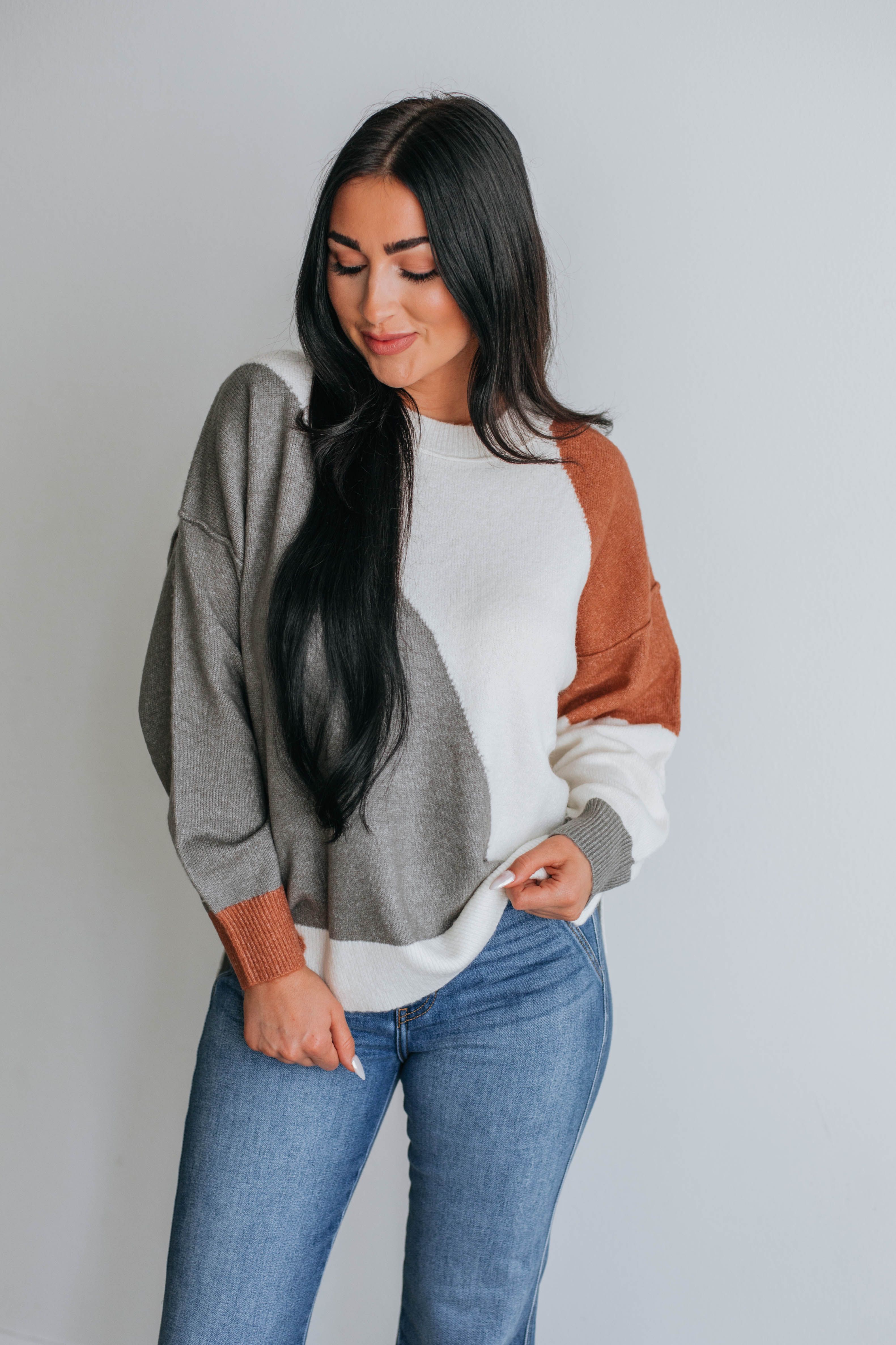 Miranda Colorblock Sweater - Grey Mix sold by Wild Oak Boutique