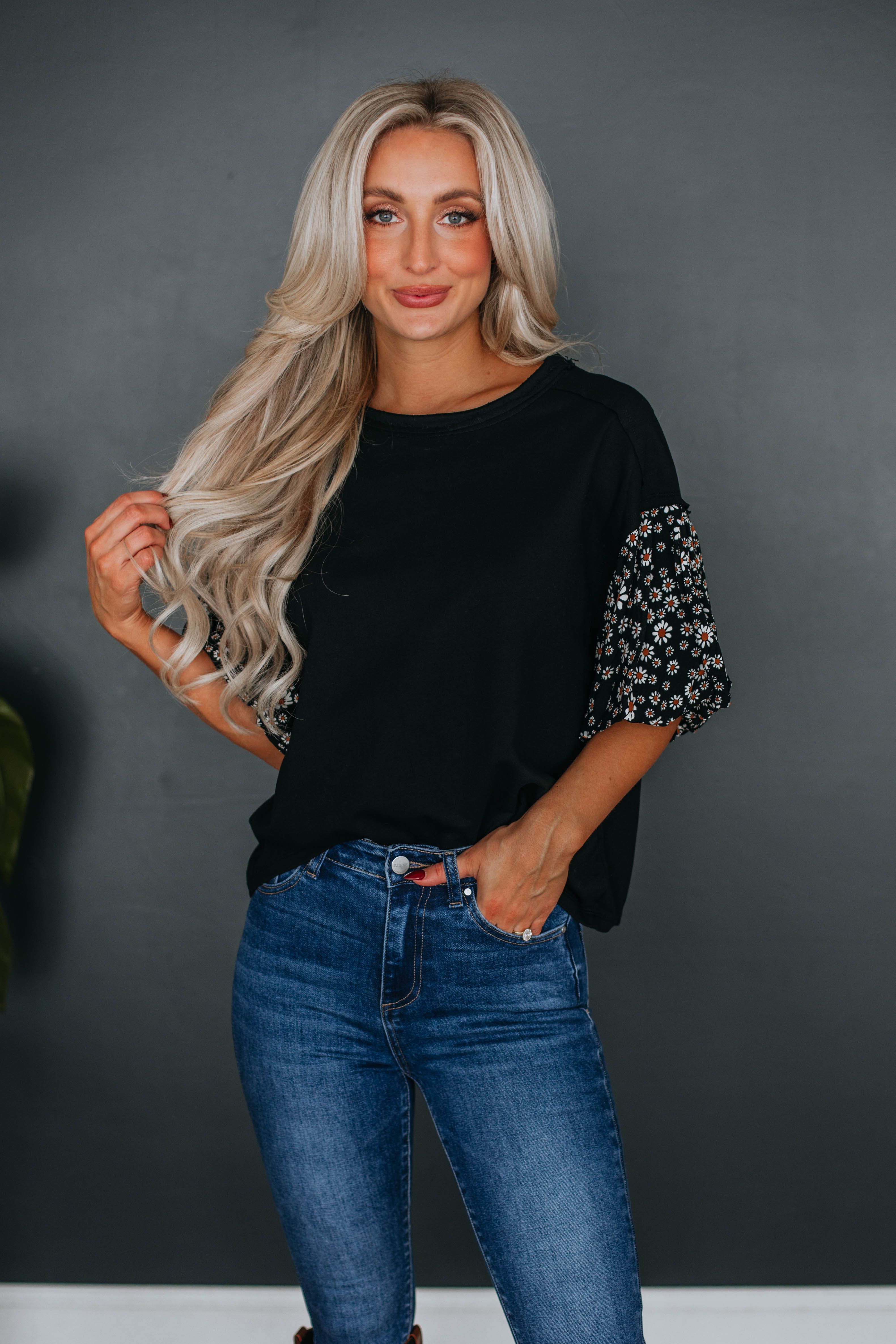 Ivy Floral Contrast Top sold by Wild Oak Boutique