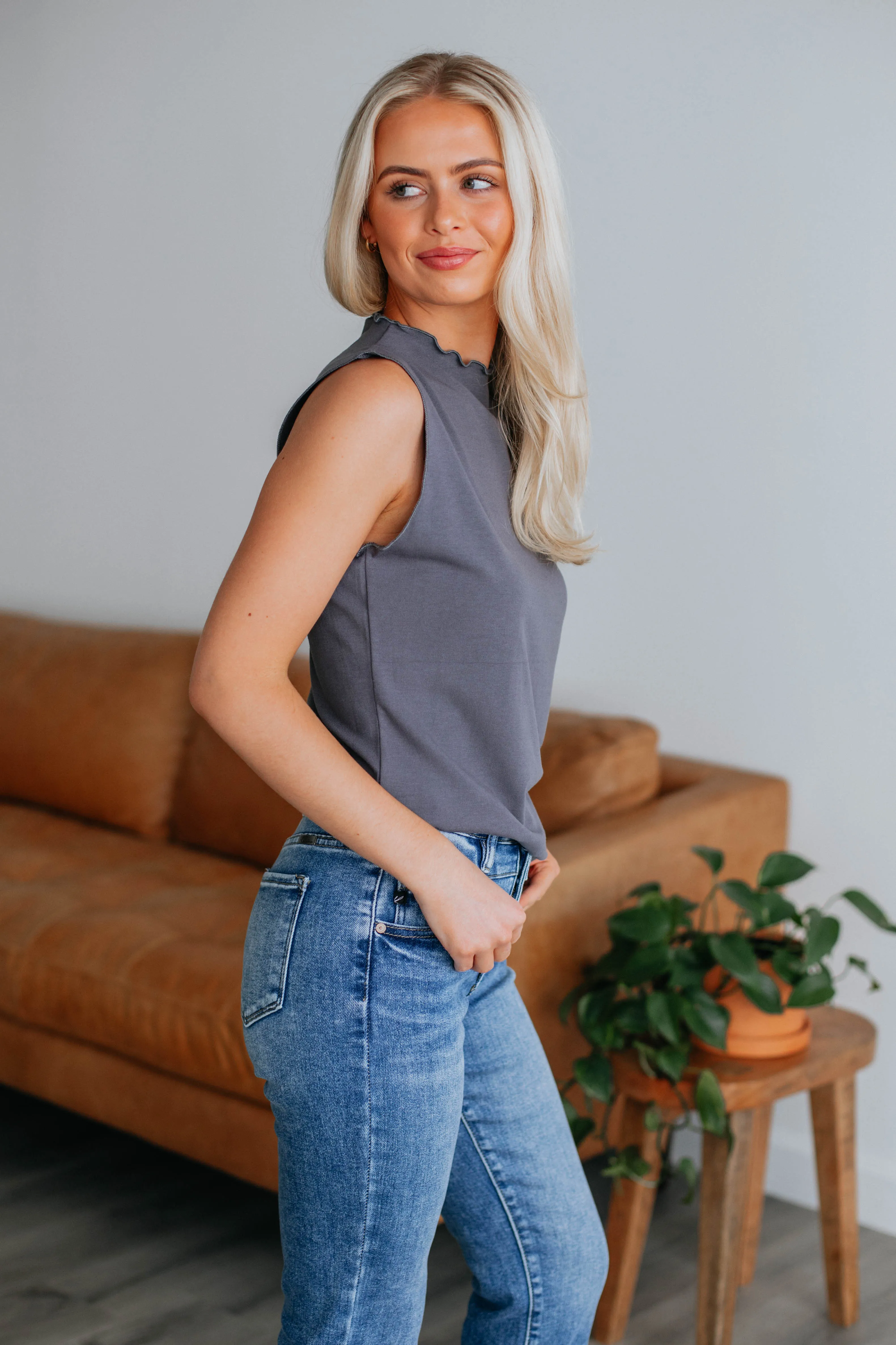 Lona Mock Neck Tank - Charcoal sold by Wild Oak Boutique product image thumbnail 3