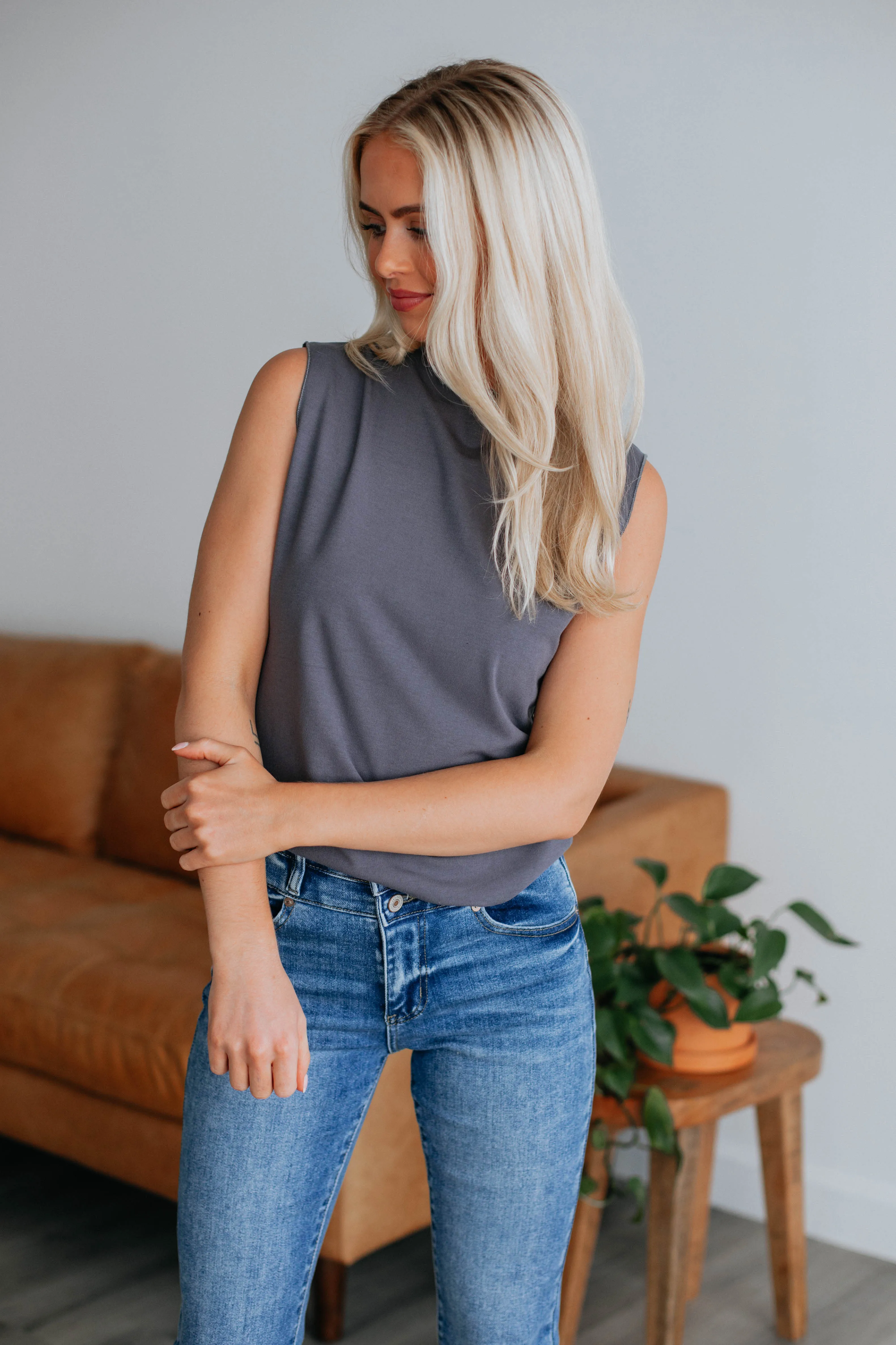 Lona Mock Neck Tank - Charcoal sold by Wild Oak Boutique product image thumbnail 5