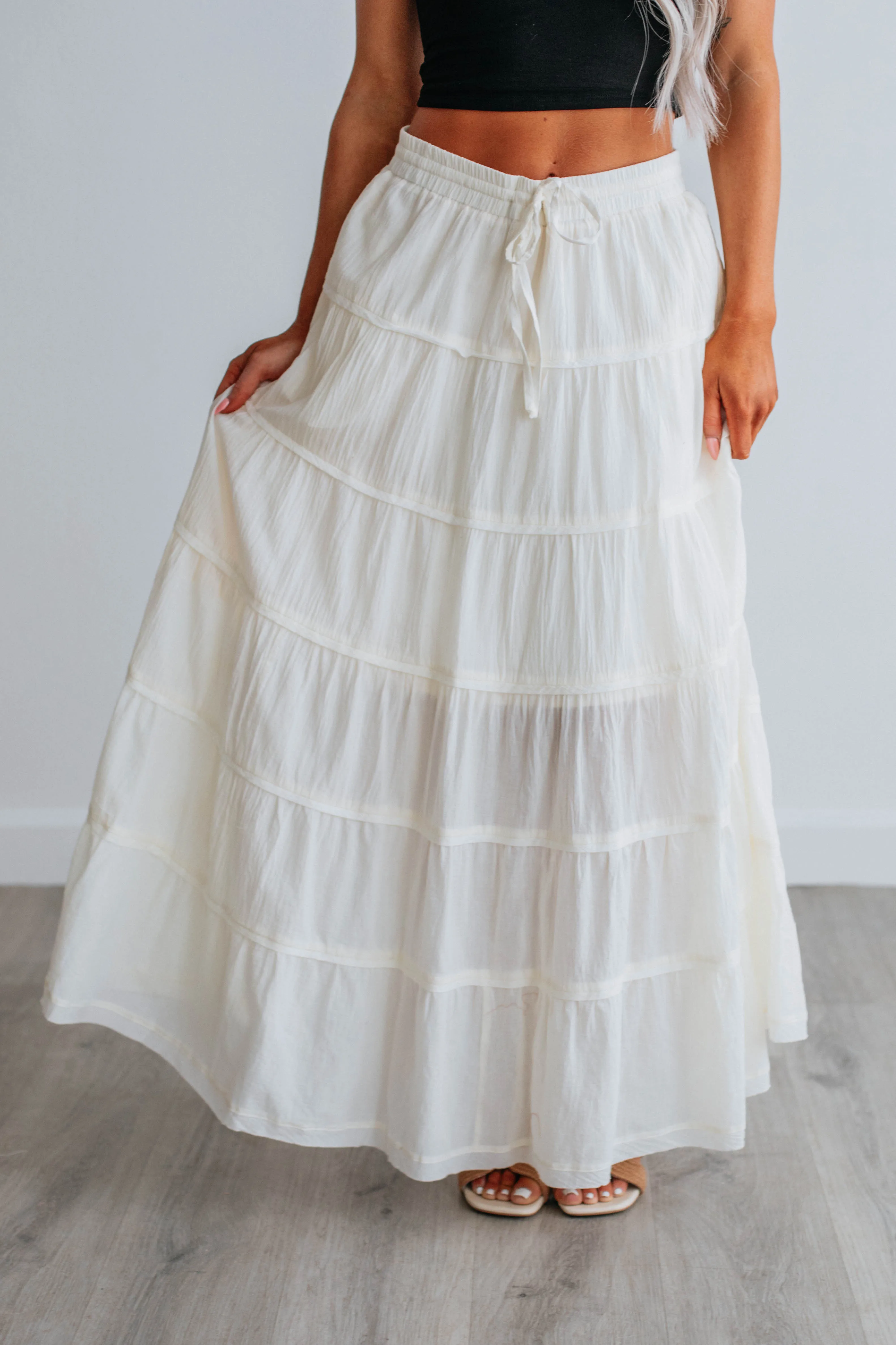 Parli Tiered Maxi Skirt - Cream sold by Wild Oak Boutique