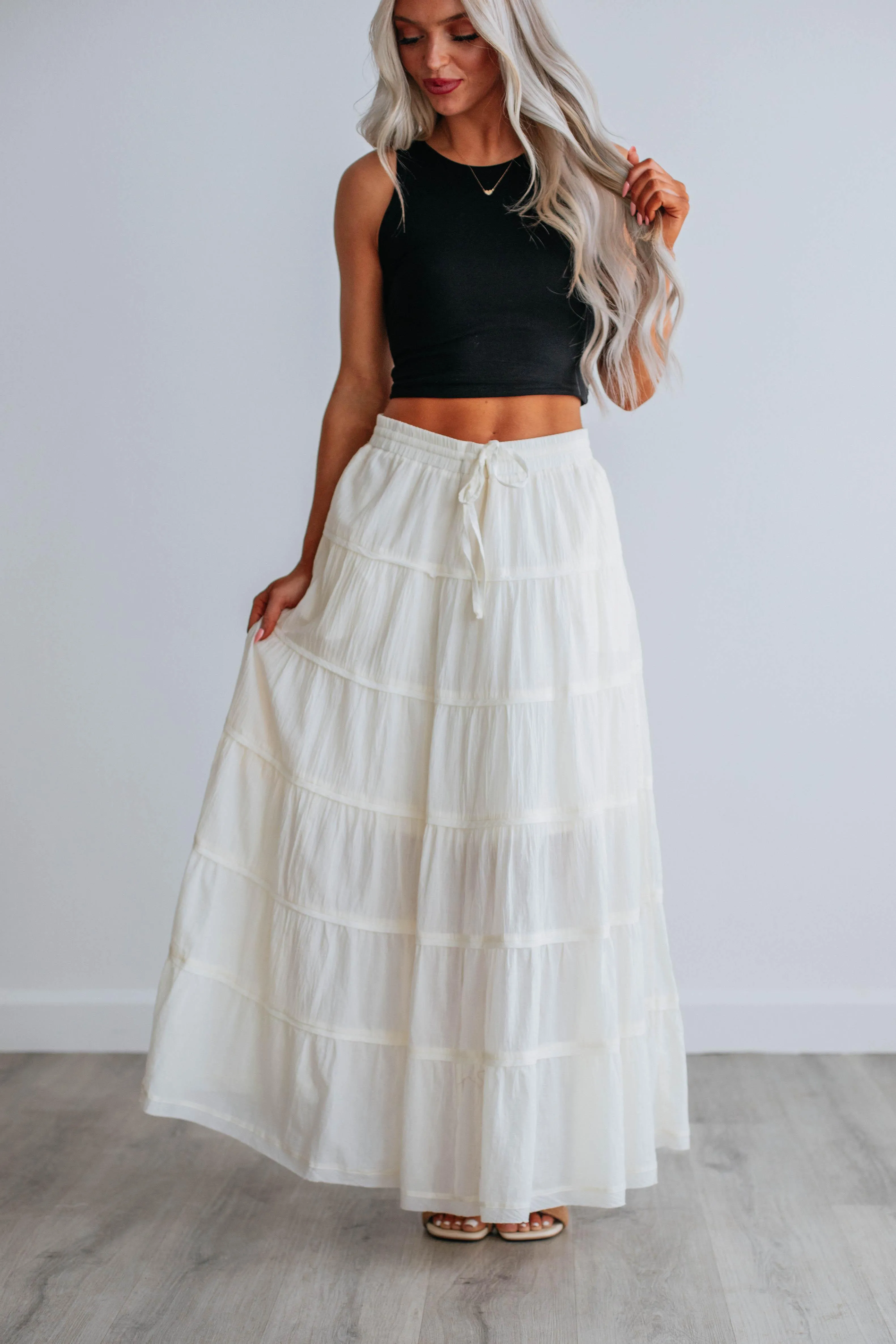 Parli Tiered Maxi Skirt - Cream sold by Wild Oak Boutique product image thumbnail 3