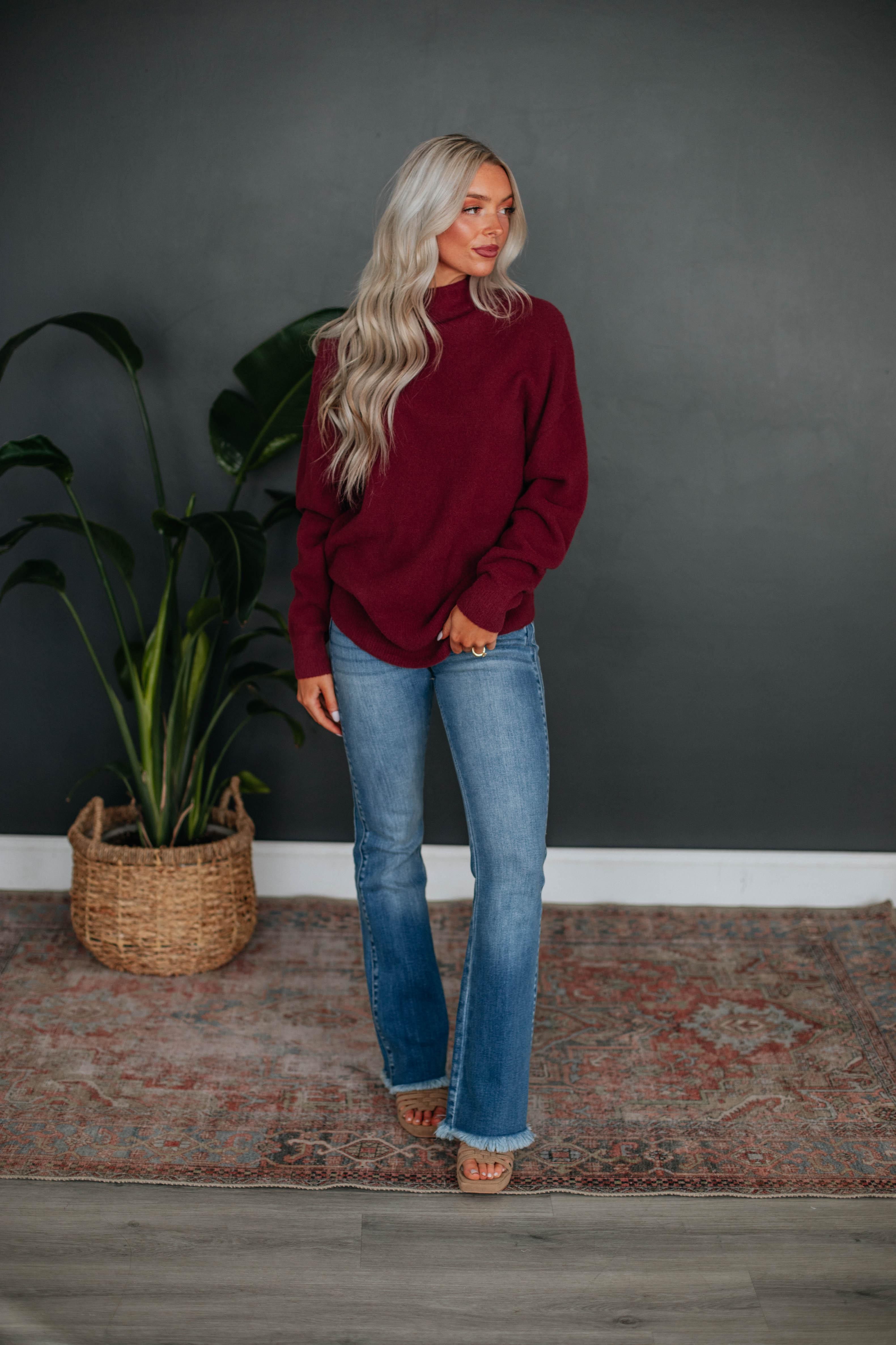 Braya Mock Neck Sweater - Wine sold by Wild Oak Boutique product image thumbnail 2