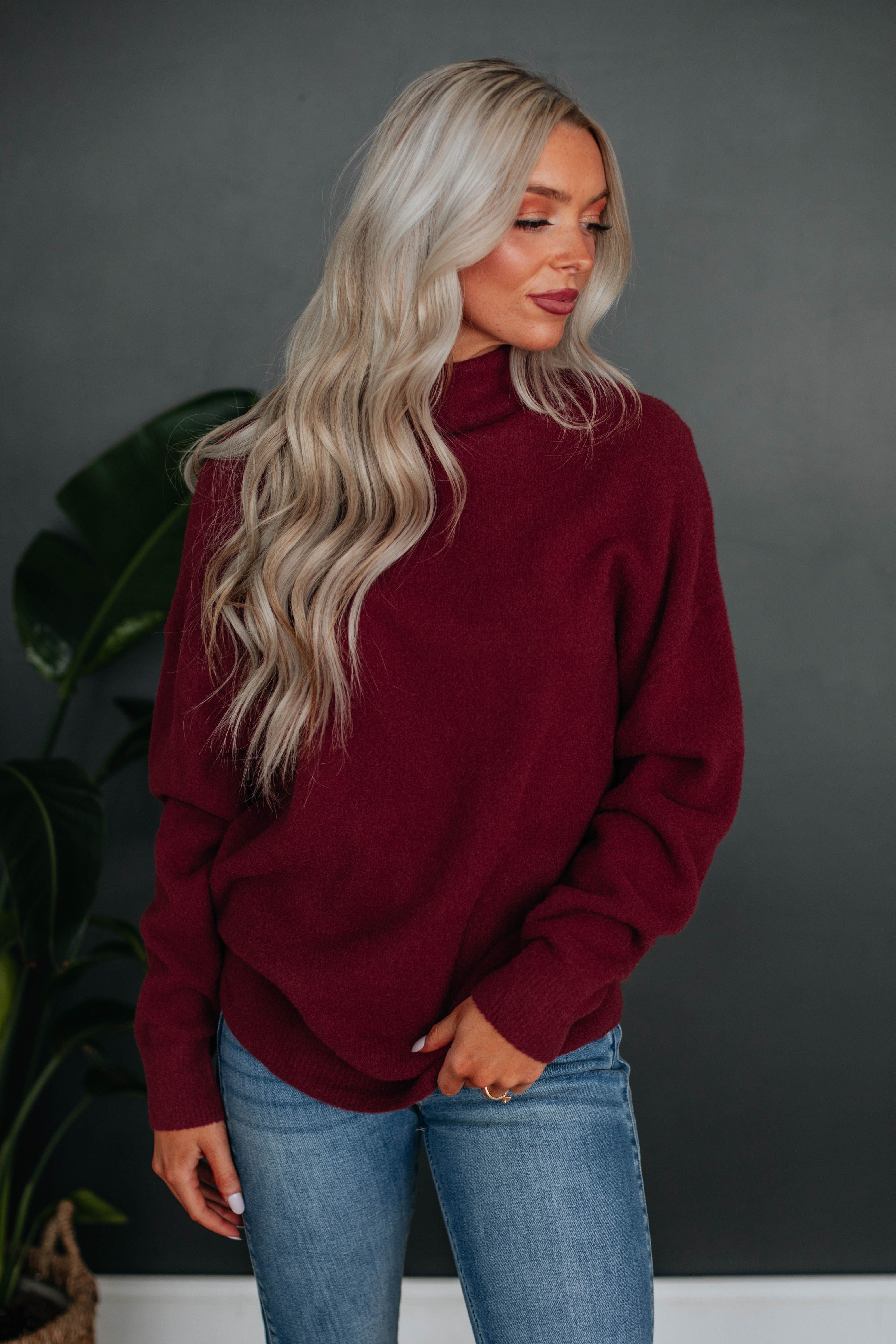 Braya Mock Neck Sweater - Wine sold by Wild Oak Boutique