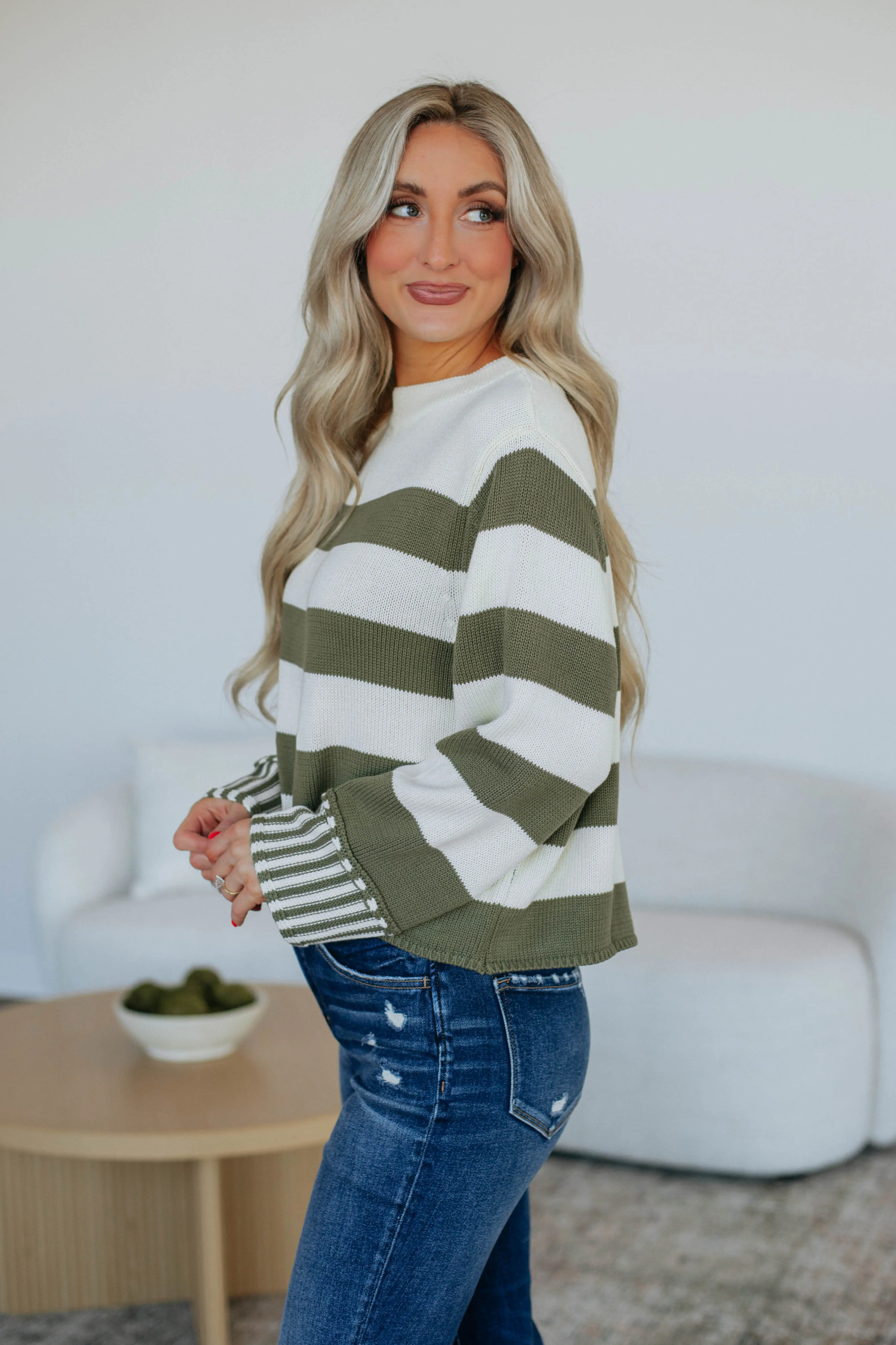 Candyce Striped Sweater - Olive sold by Wild Oak Boutique product image thumbnail 5