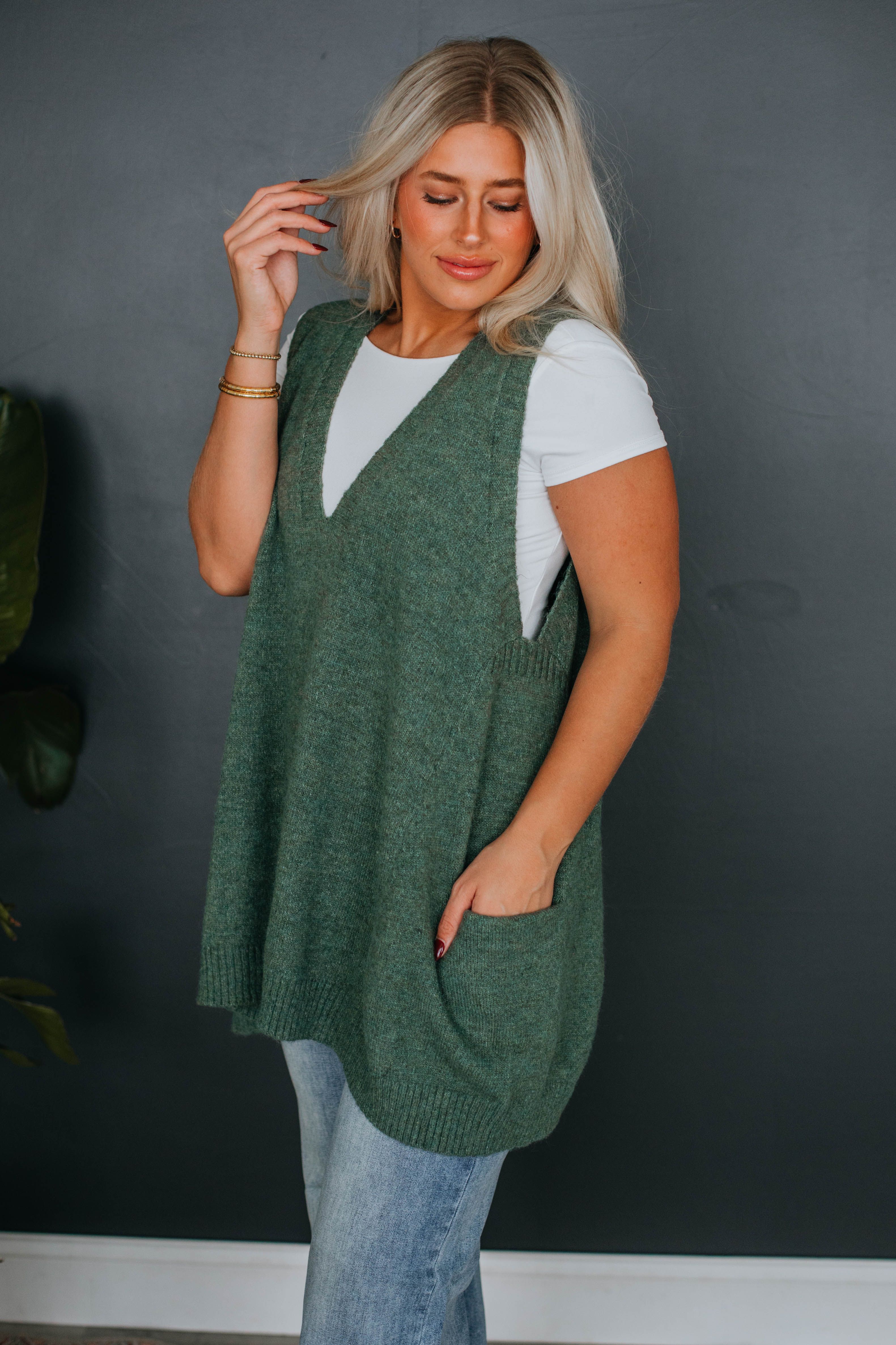 Landon Sweater Vest - Basil sold by Wild Oak Boutique product image thumbnail 4