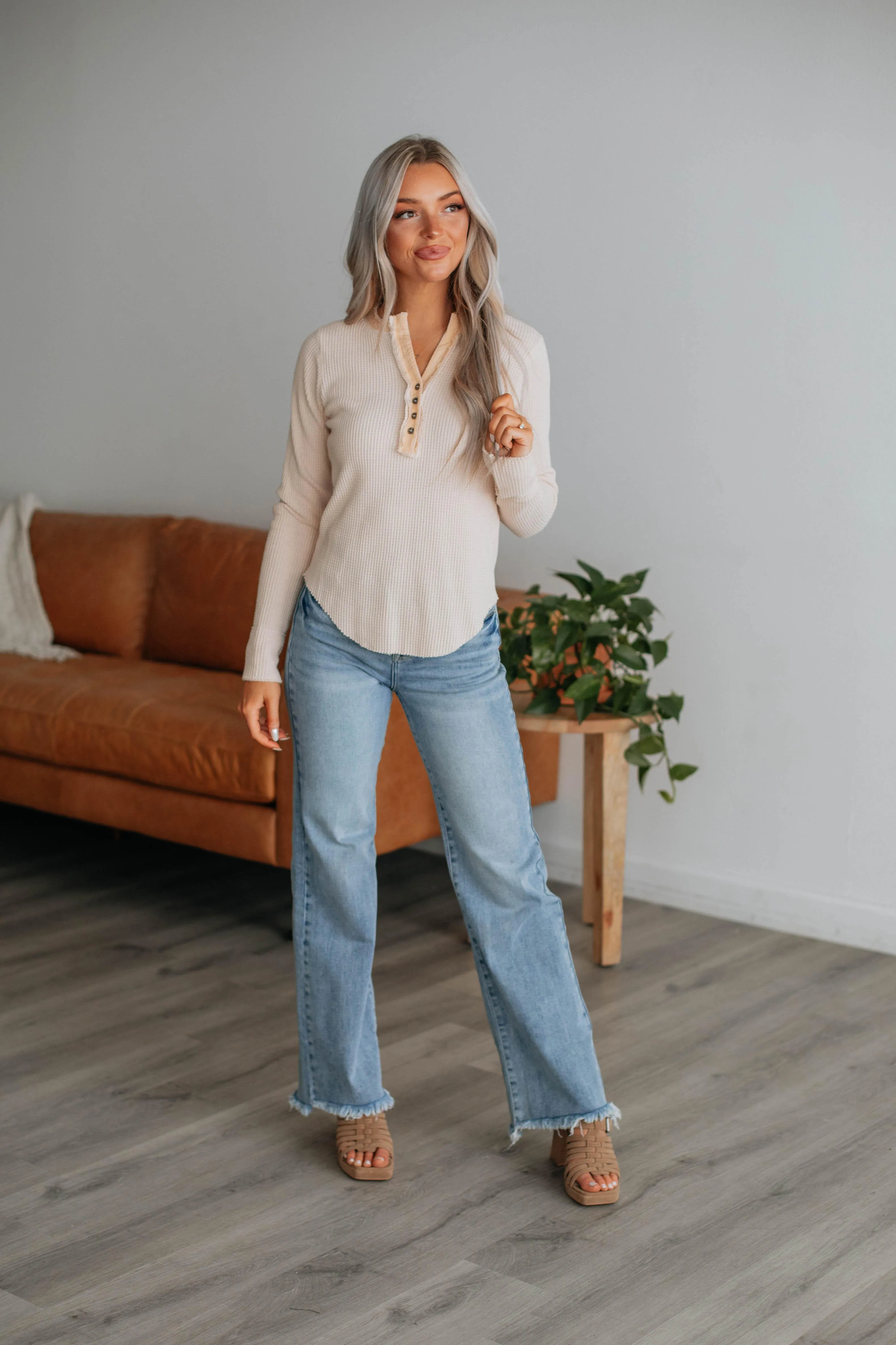 Cielle Waffle Knit Top - Cream sold by Wild Oak Boutique product image thumbnail 2