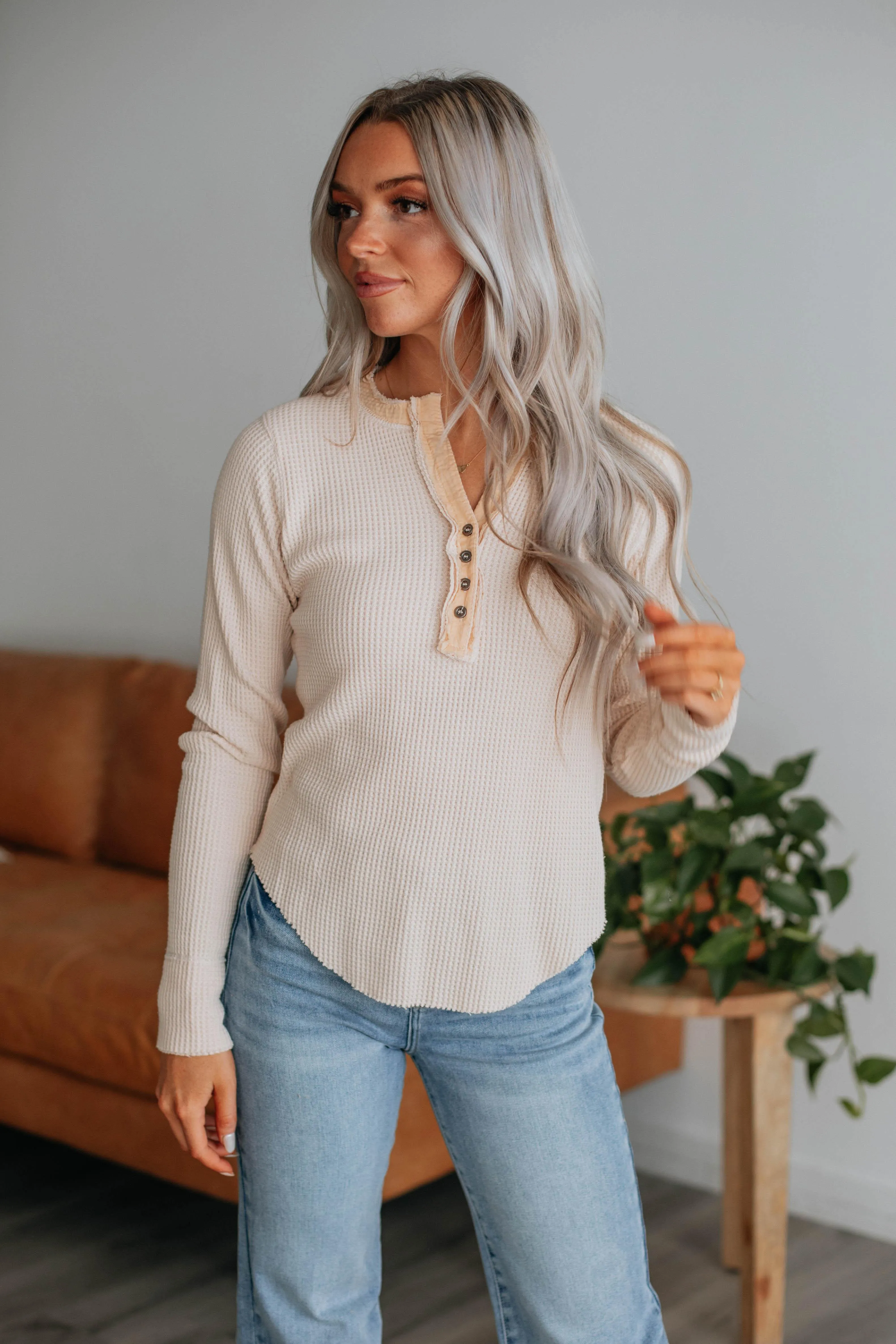 Cielle Waffle Knit Top - Cream sold by Wild Oak Boutique