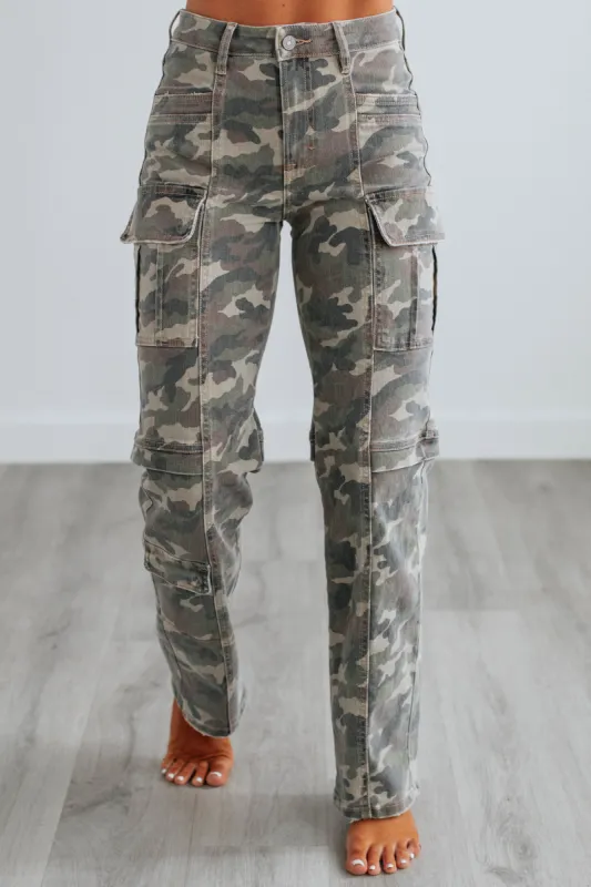 Tracey Hidden Cargo Jeans - Camouflage sold by Wild Oak Boutique