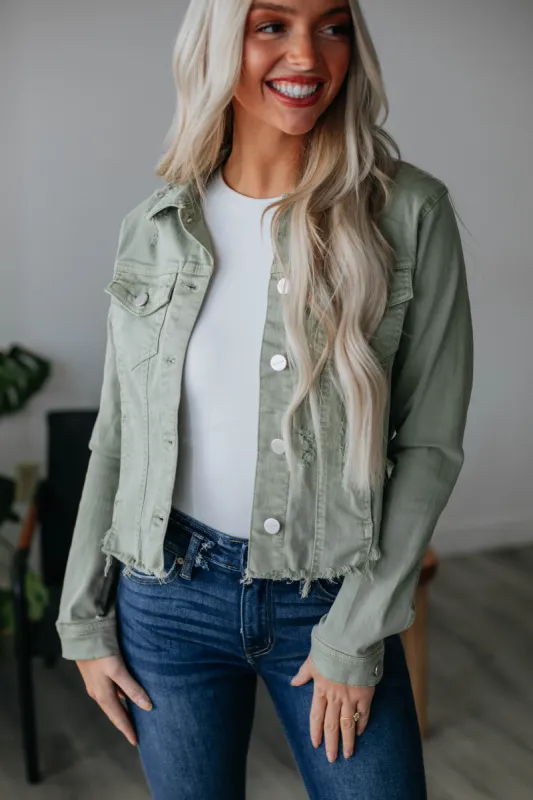 Gemma Risen Denim Jacket - Olive sold by Wild Oak Boutique