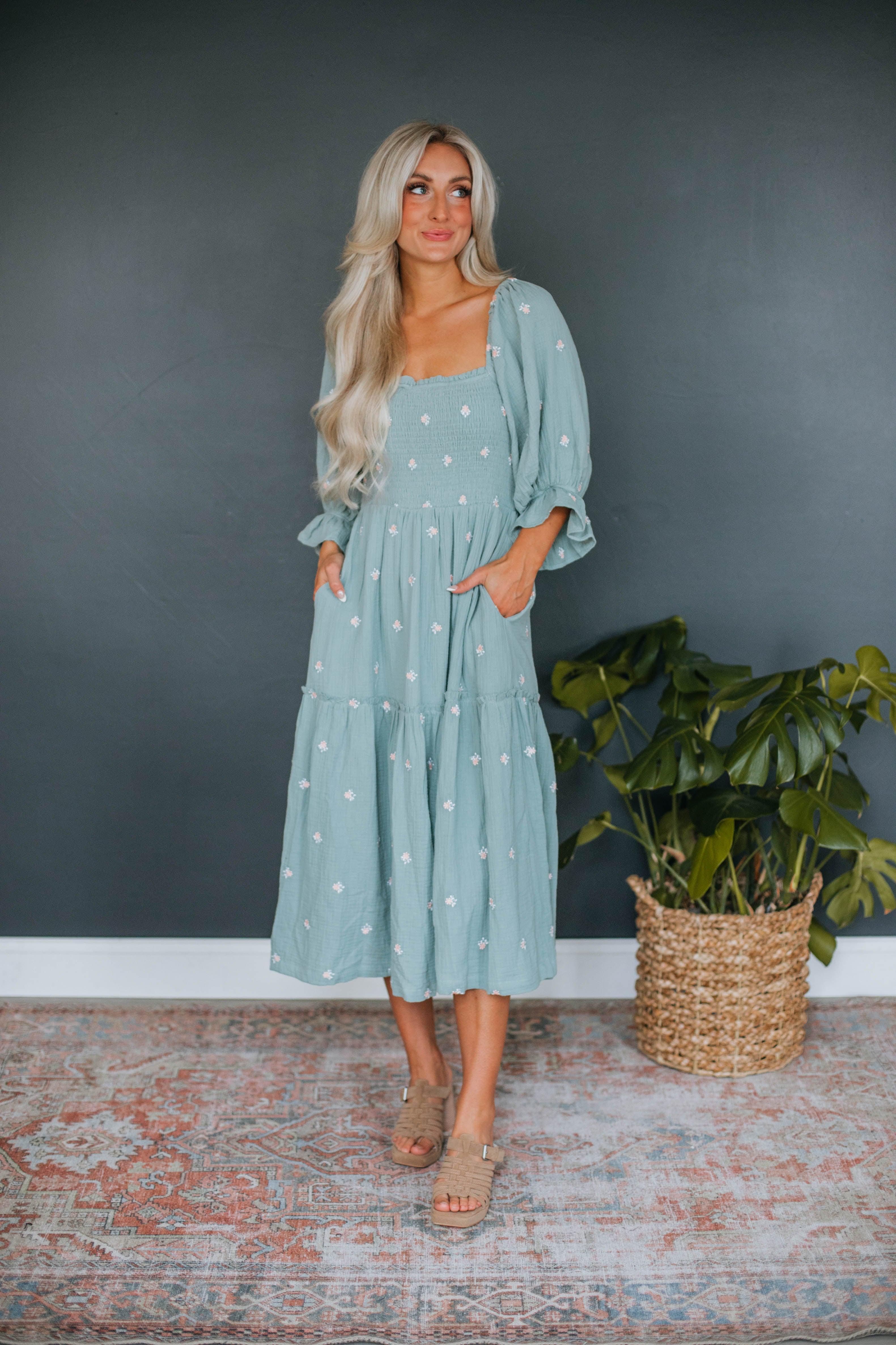 Darcy Midi Dress - Sage sold by Wild Oak Boutique
