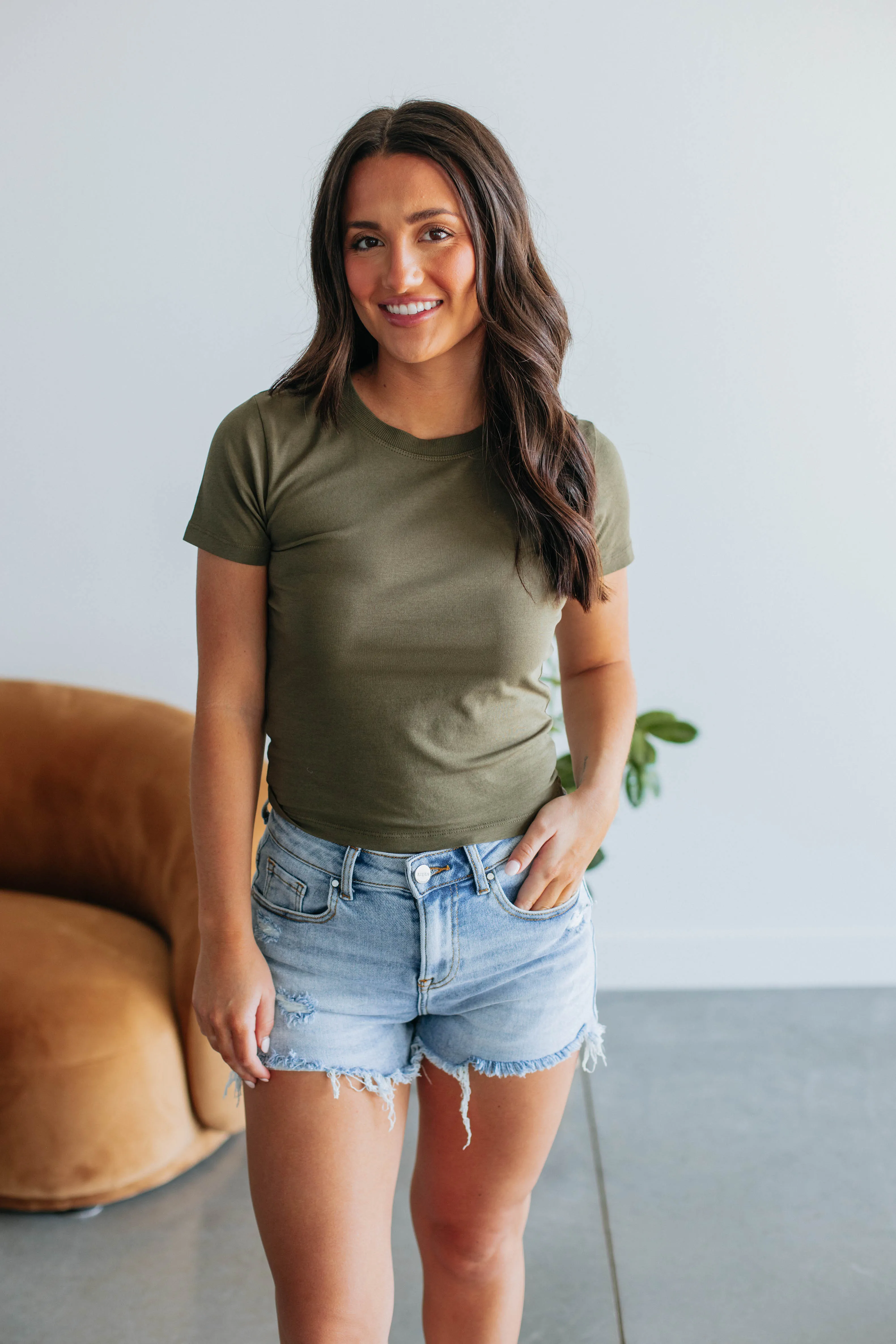 Hudson Basic Tee - Dark Olive sold by Wild Oak Boutique product image thumbnail 5
