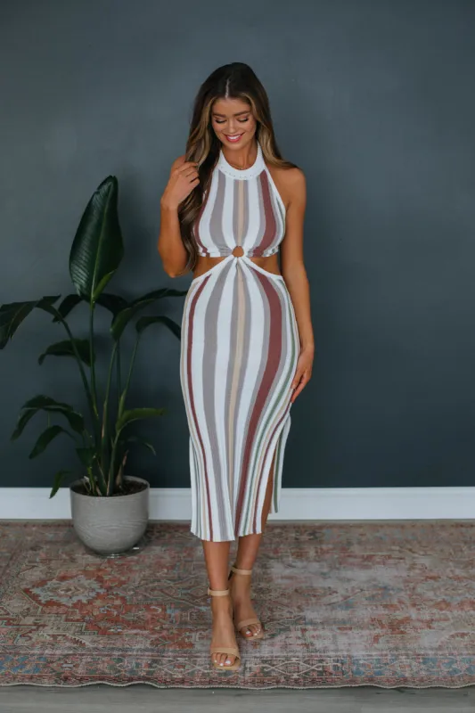 Zora Striped Dress - Burlwood Mix sold by Wild Oak Boutique