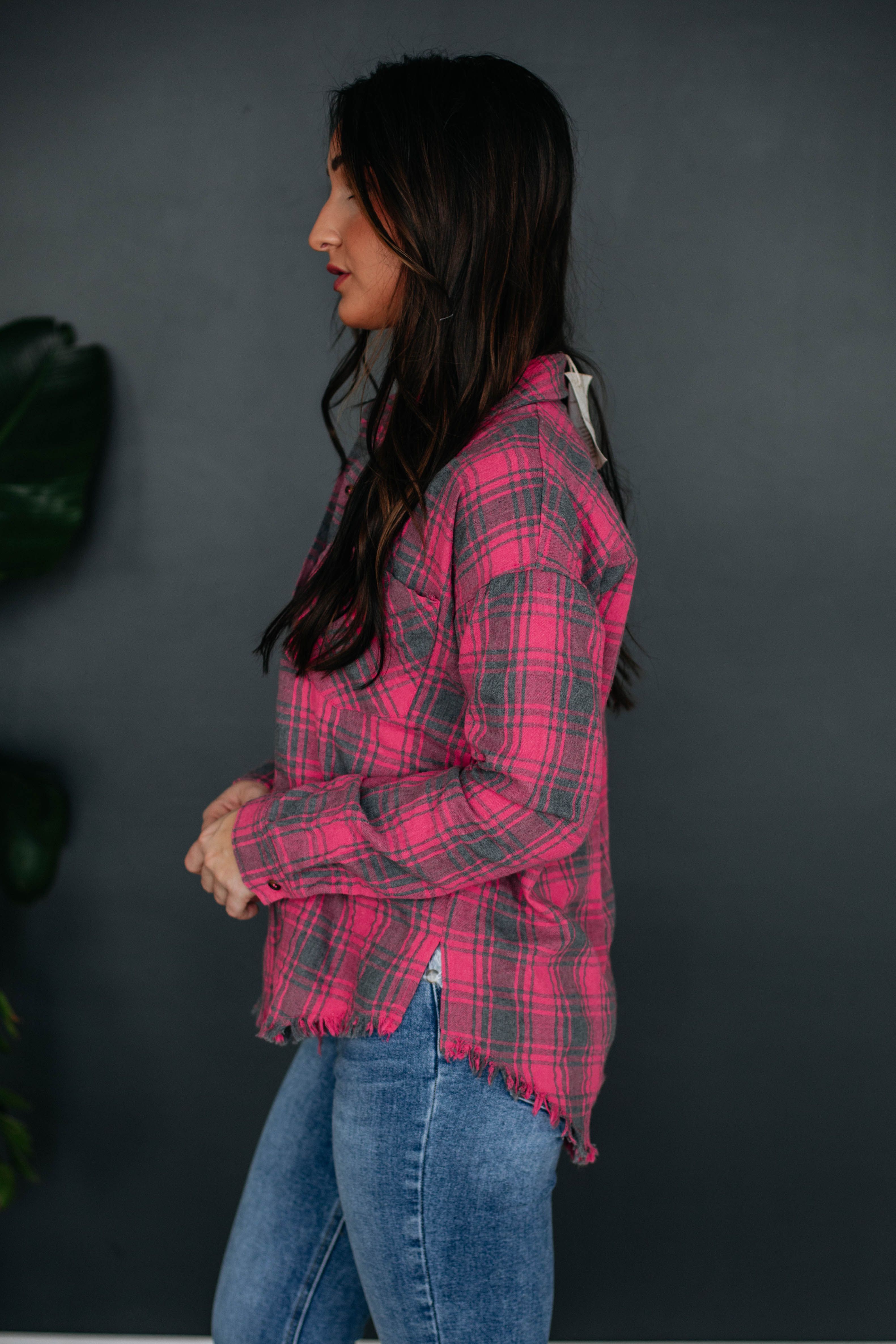 Alora Oversized Flannel - Hot Pink Mix sold by Wild Oak Boutique product image thumbnail 5