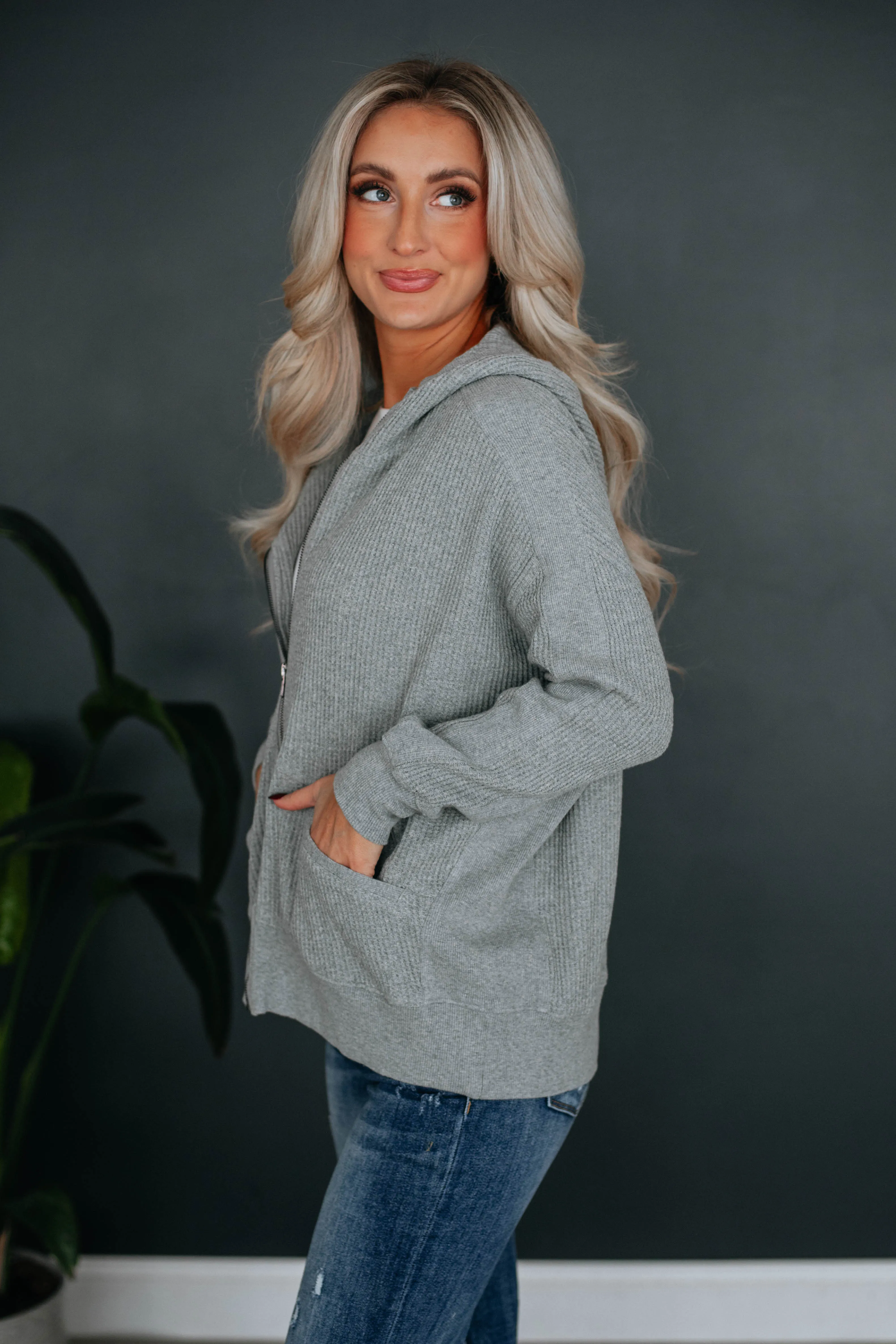Zeldine Zip-Up Jacket - Heather Grey sold by Wild Oak Boutique product image thumbnail 3