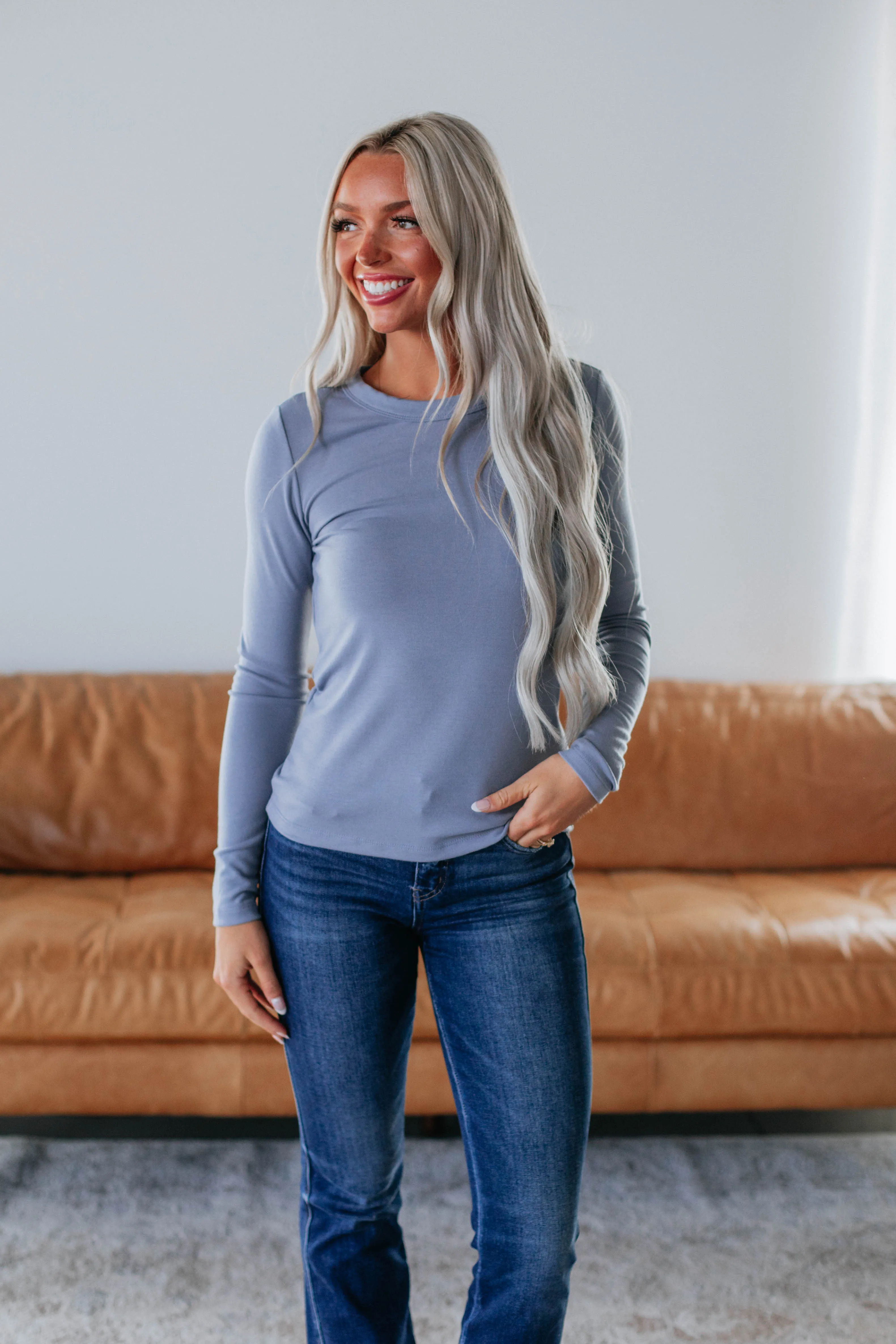 Penny Long Sleeve Top - Vintage Blue sold by Wild Oak Boutique