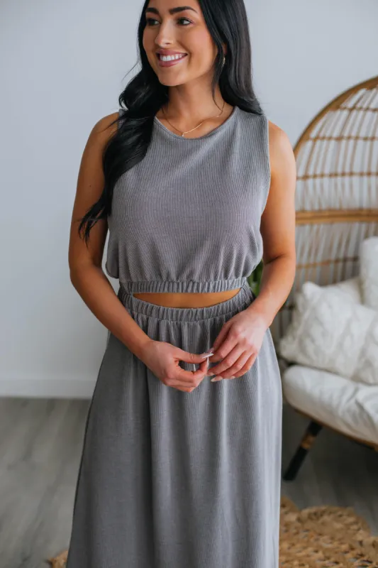 York Ribbed Dress - Grey sold by Wild Oak Boutique