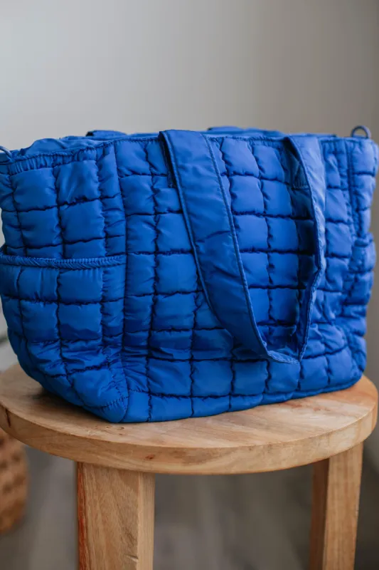 Weekend Away Quilted Tote Bag - Cobalt sold by Wild Oak Boutique