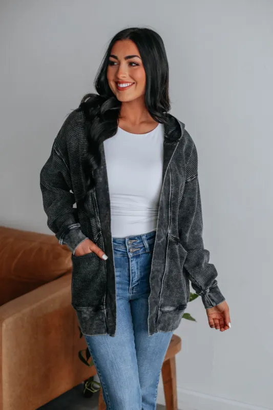 Chloe Waffle Knit Cardigan - Vintage Black made by Mono B