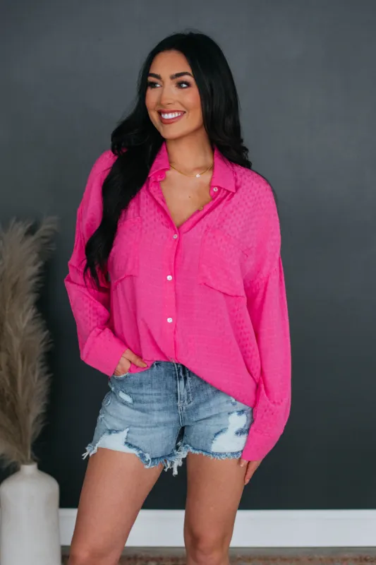 Gail Button Down - Hot Pink sold by Wild Oak Boutique