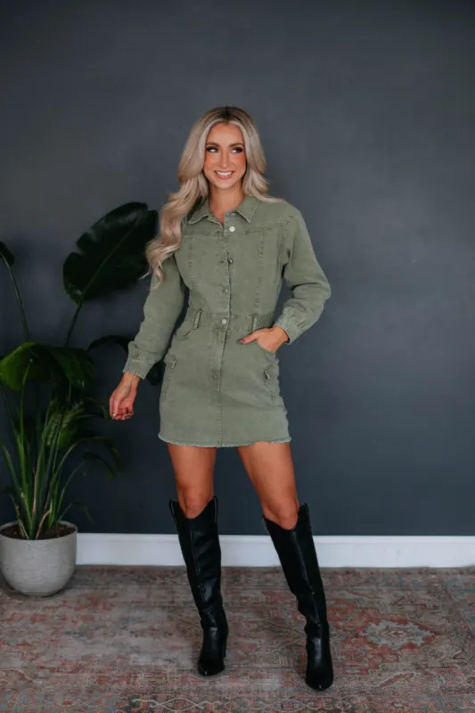 Jonah Denim Dress - Olive sold by Wild Oak Boutique