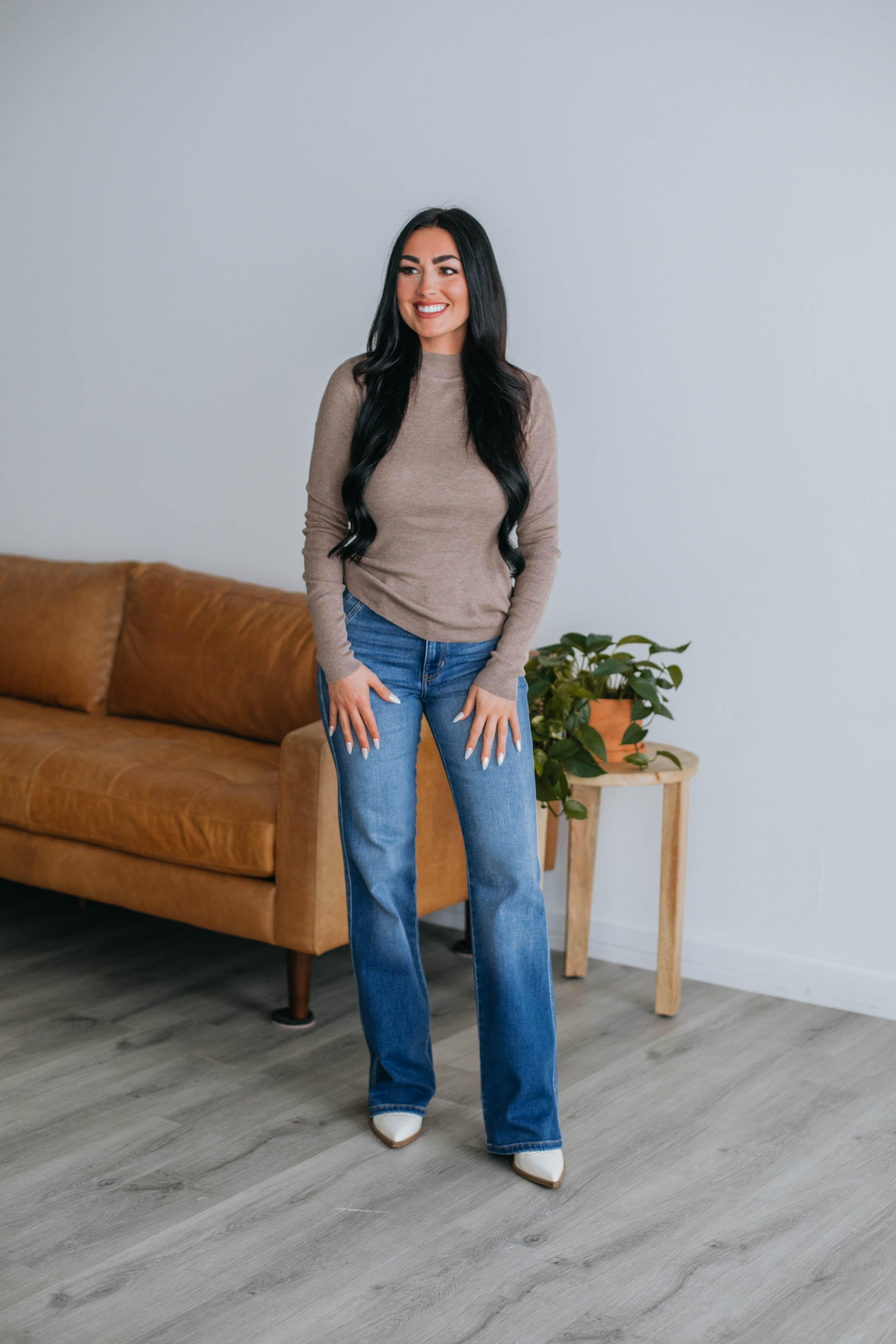 Trey Mock Neck Top - Mocha sold by Wild Oak Boutique product image thumbnail 2