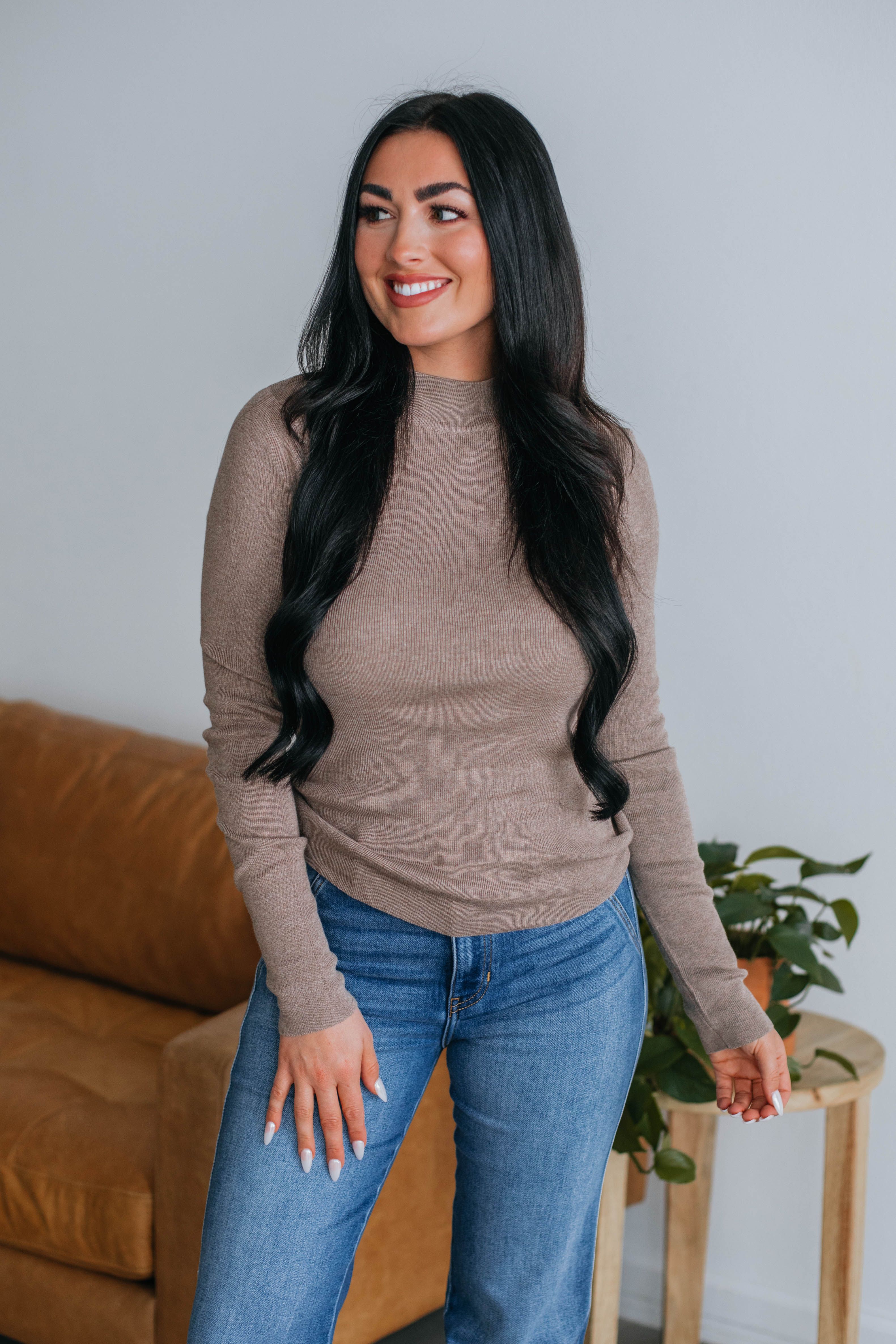 Trey Mock Neck Top - Mocha sold by Wild Oak Boutique