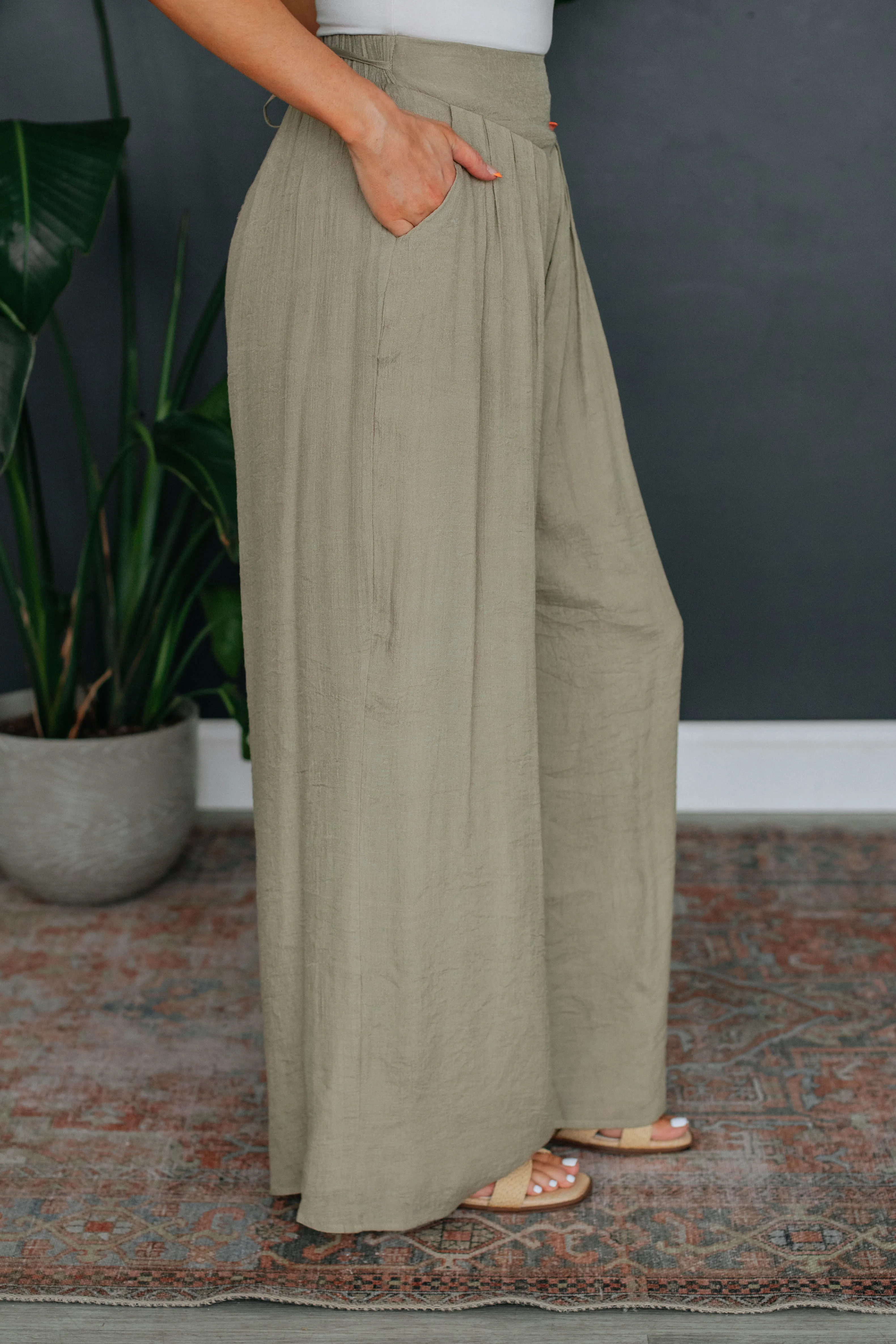 Tahlee Wide Leg Pants - Light Olive sold by Wild Oak Boutique product image thumbnail 5