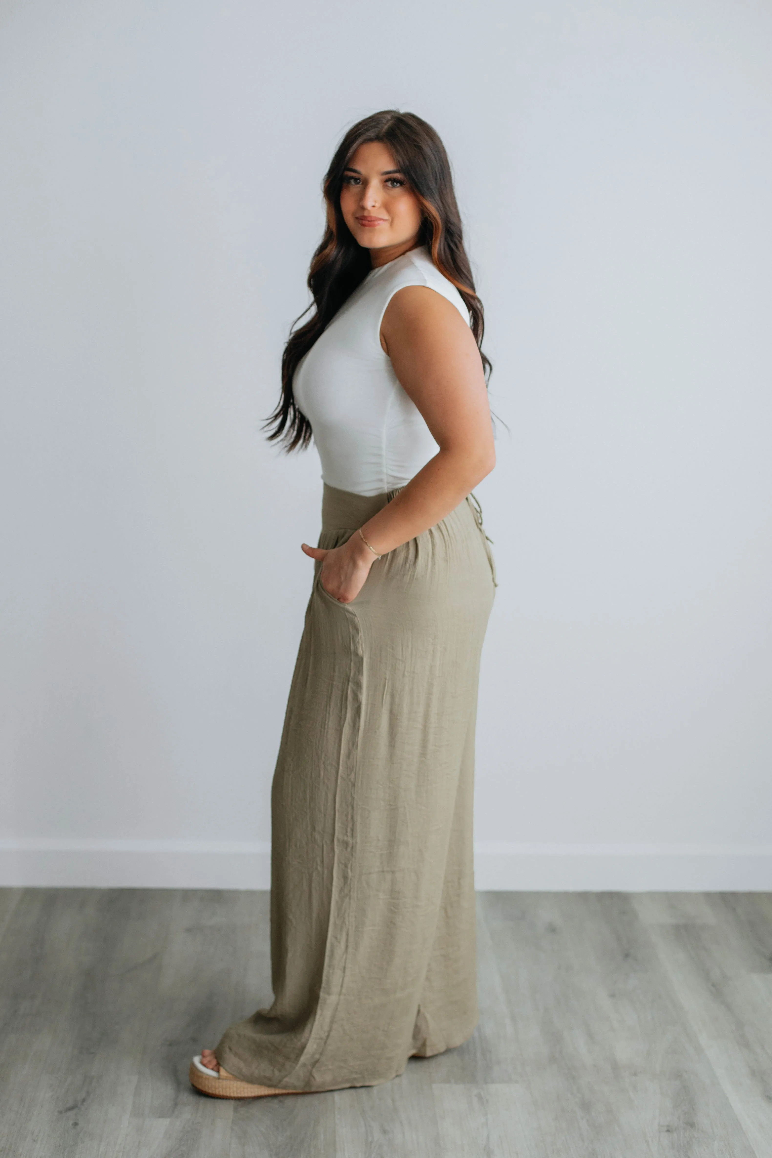 Tahlee Wide Leg Pants - Light Olive sold by Wild Oak Boutique product image thumbnail 4