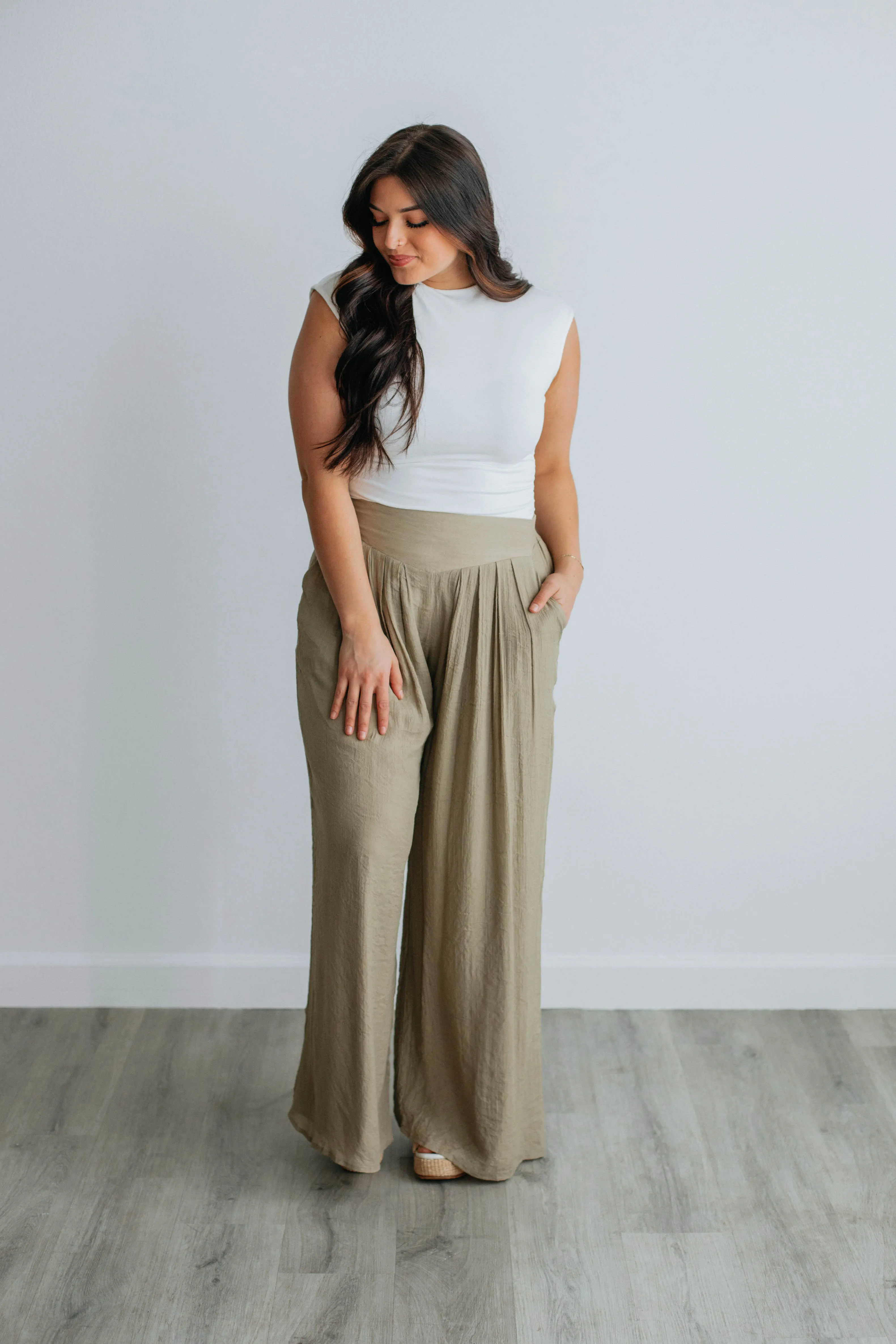 Tahlee Wide Leg Pants - Light Olive sold by Wild Oak Boutique product image thumbnail 3