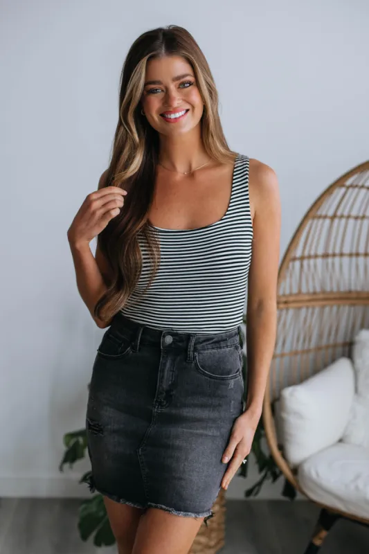 Vida Striped Tank - Black sold by Wild Oak Boutique