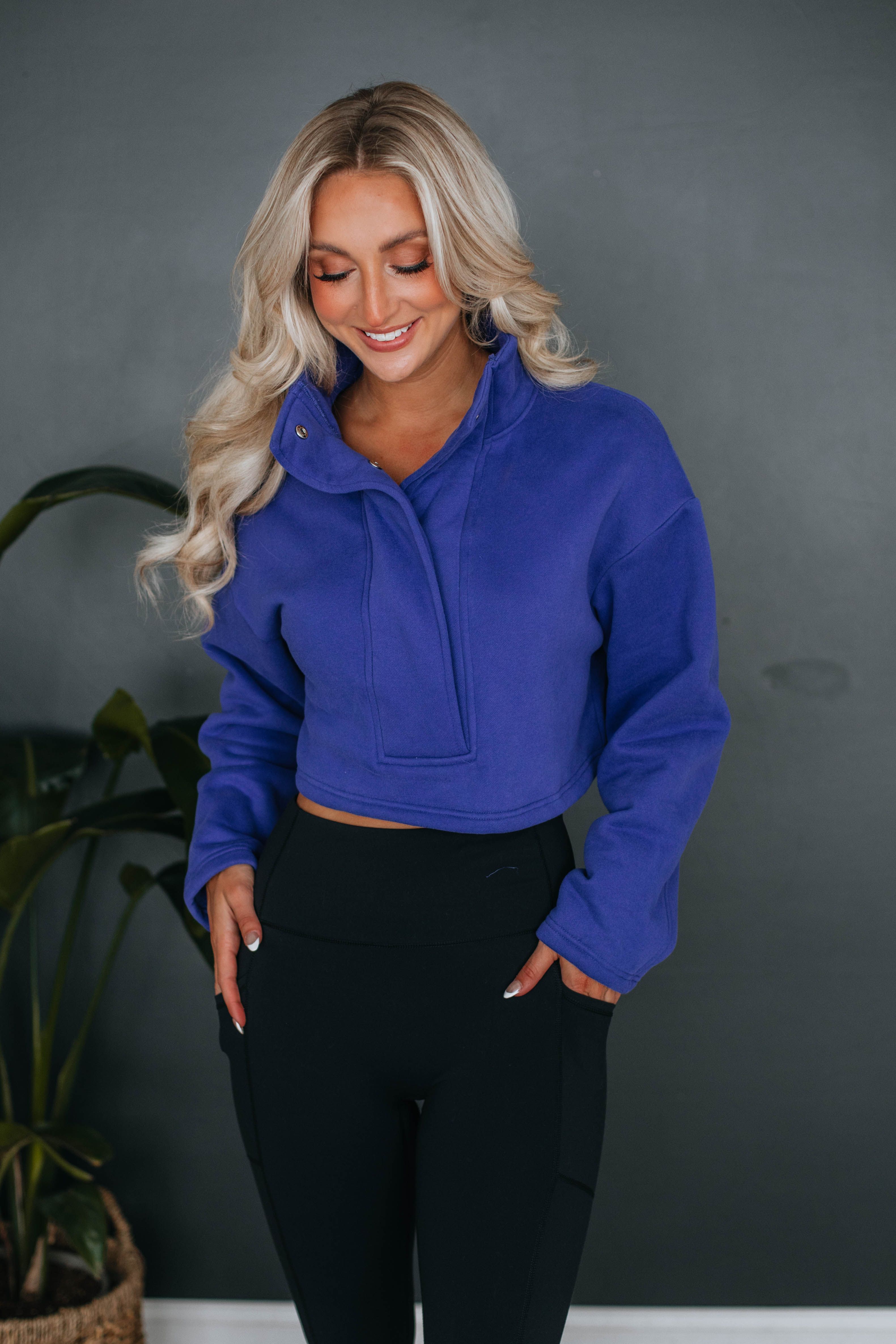 Analia Cropped Sweatshirt - Indigo sold by Wild Oak Boutique
