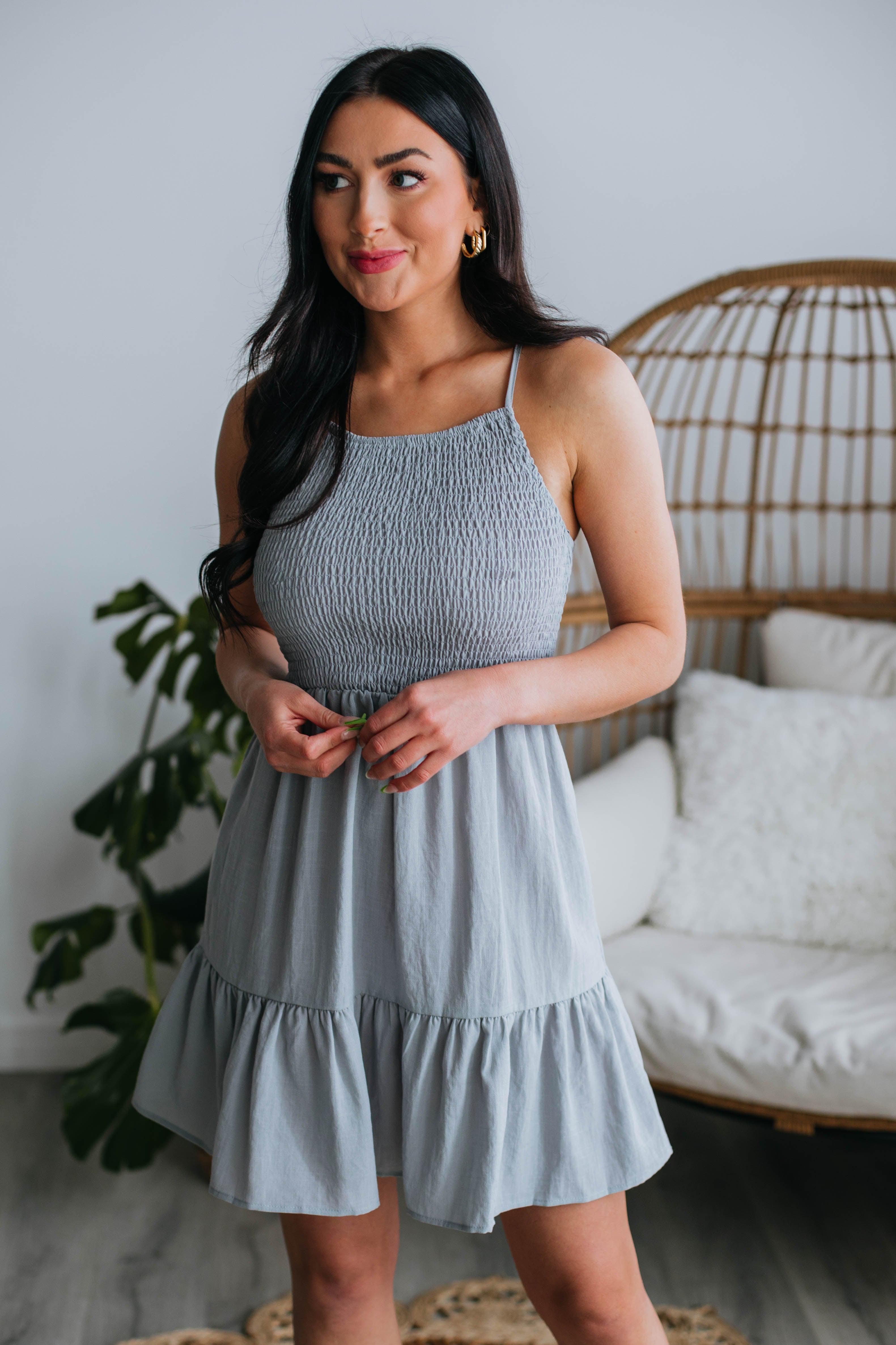 Jackie Smocked Dress - Cloud sold by Wild Oak Boutique product image thumbnail 3