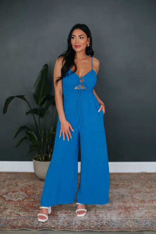 Morgan Textured Jumpsuit - Cobalt made by Wild Oak Boutique