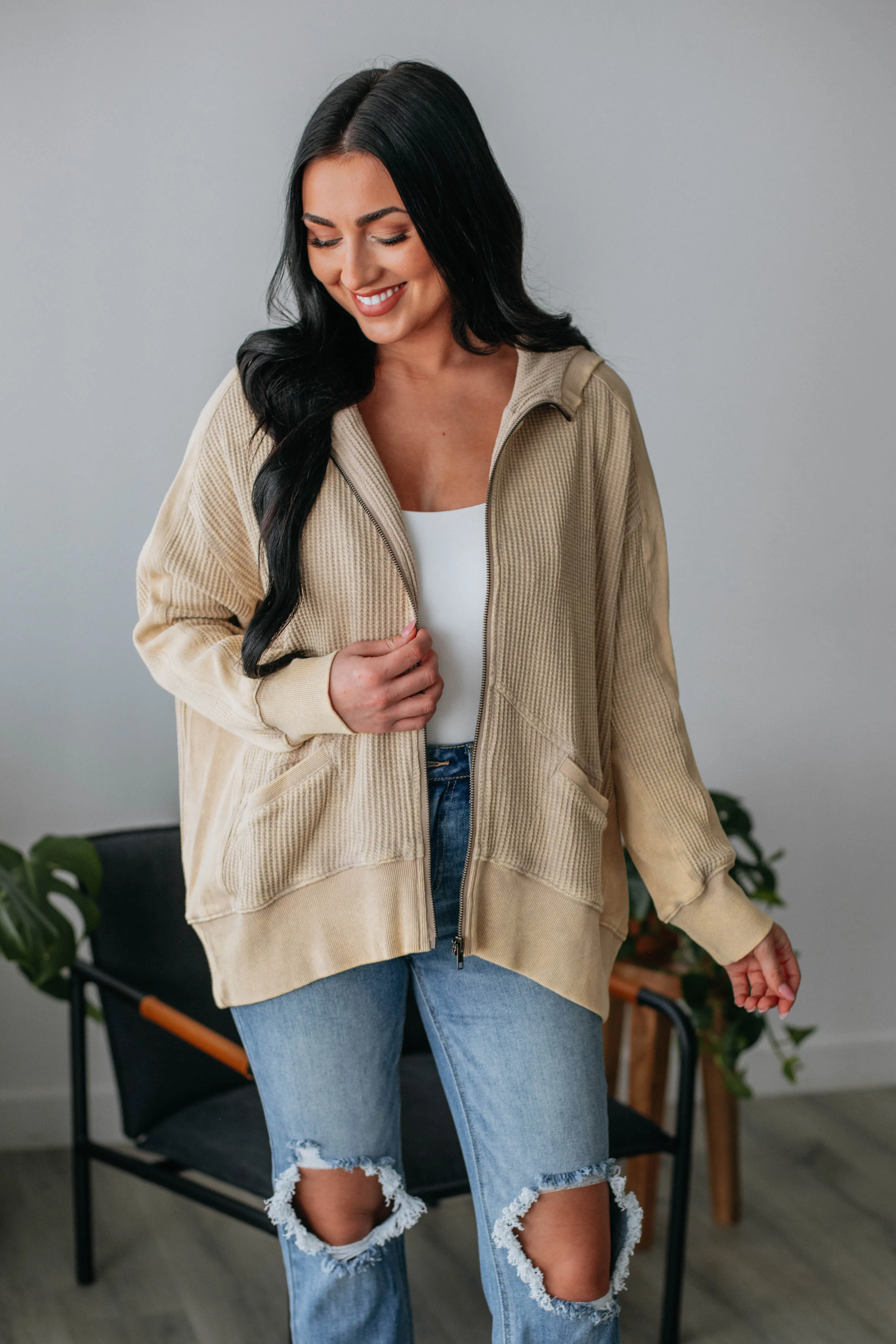 Zeldine Zip-Up Jacket - Biscotti sold by Wild Oak Boutique product image thumbnail 3