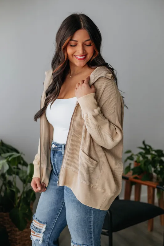 Zeldine Zip-Up Jacket - Biscotti sold by Wild Oak Boutique