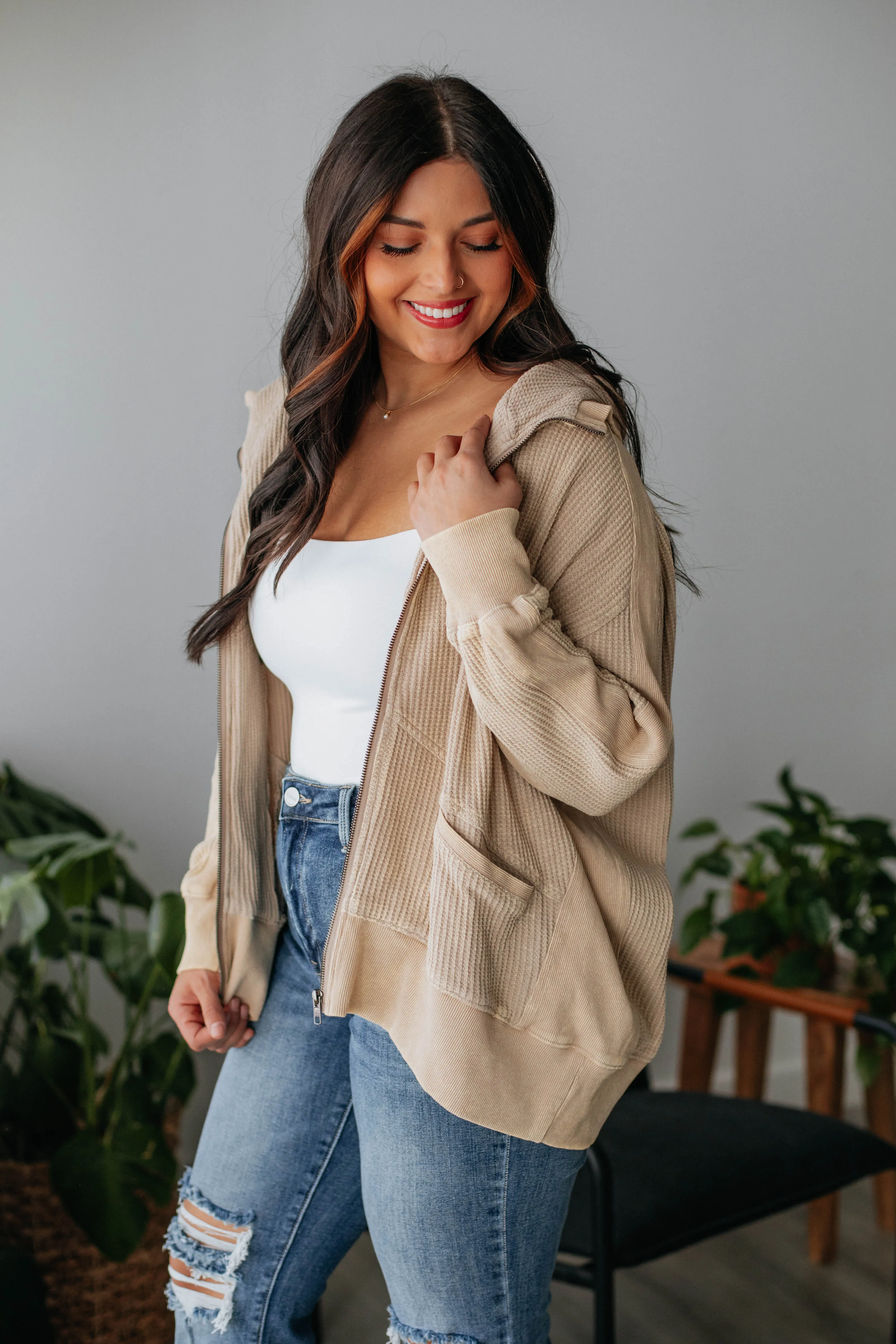 Zeldine Zip-Up Jacket - Biscotti sold by Wild Oak Boutique