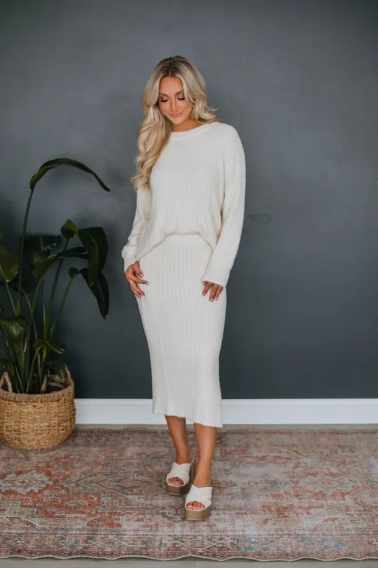 Layne Ribbed Sweater Skirt - Cream sold by Wild Oak Boutique
