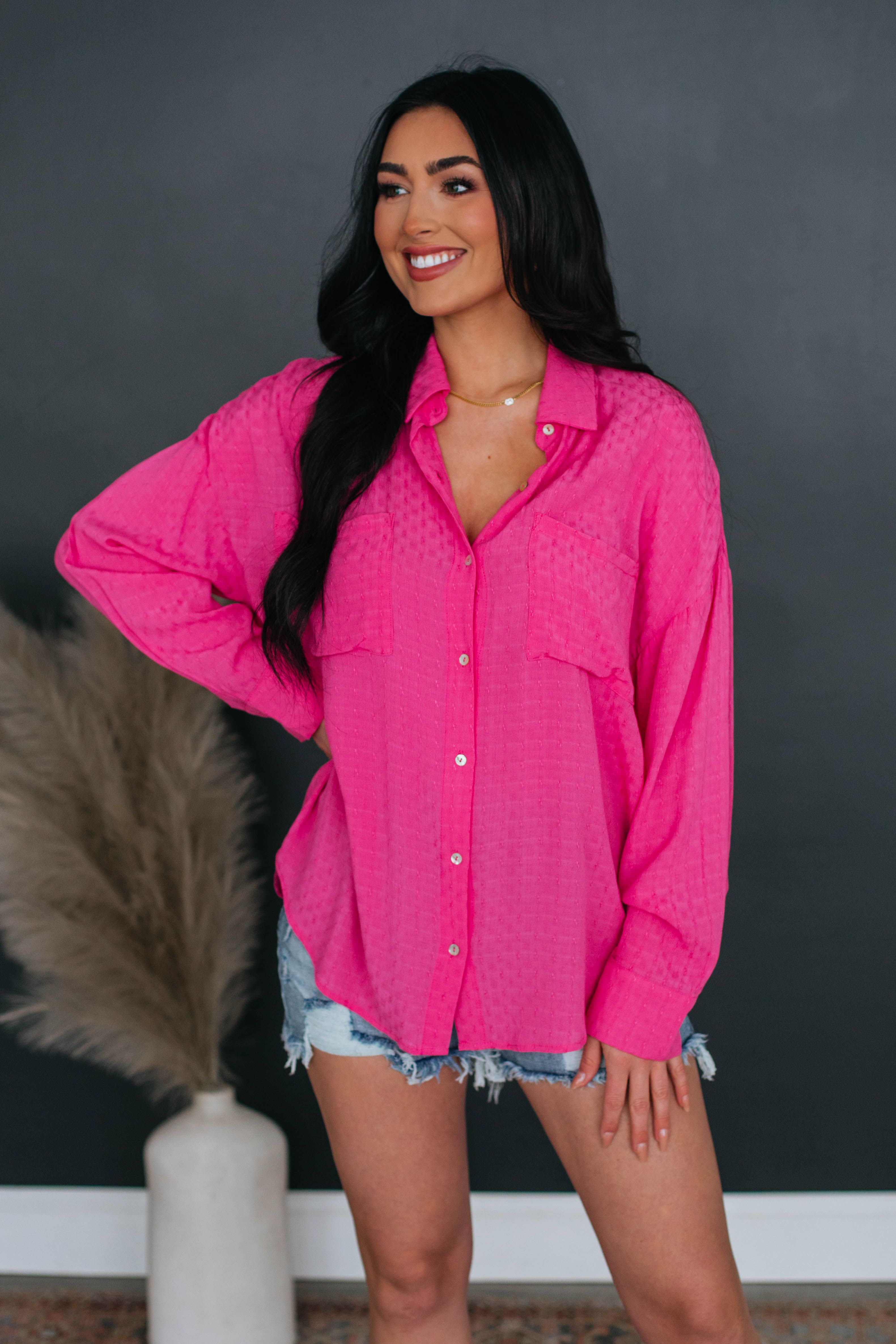 Gail Button Down - Hot Pink sold by Wild Oak Boutique product image thumbnail 6