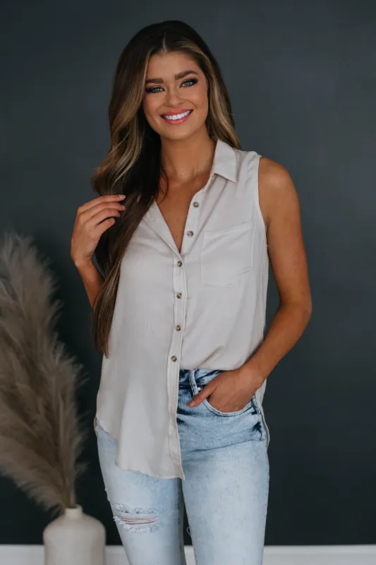 Roman Button Down Tank - Natural made by Wishlist