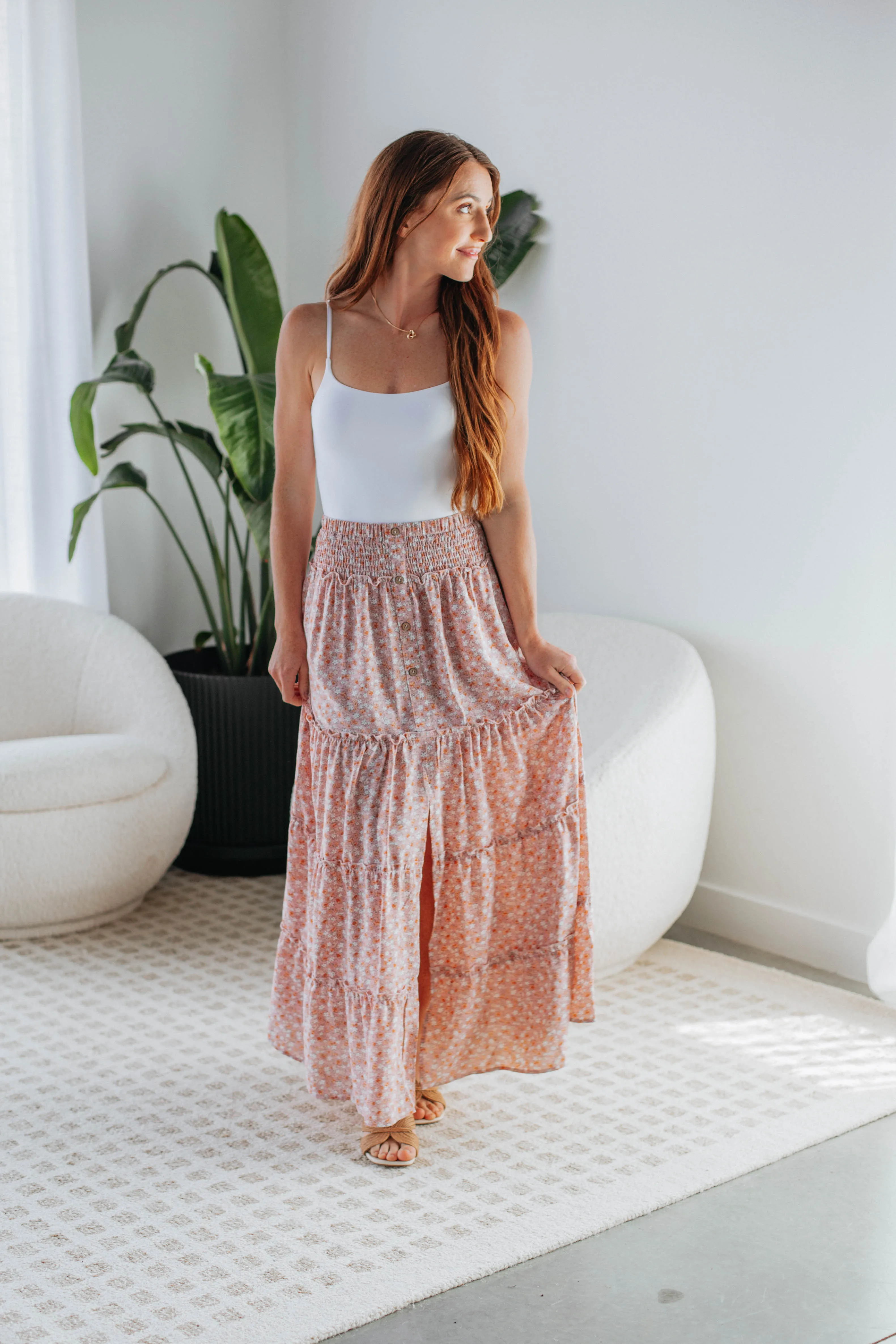 Eleanor Tiered Maxi Skirt - Mauve Mix sold by Wild Oak Boutique