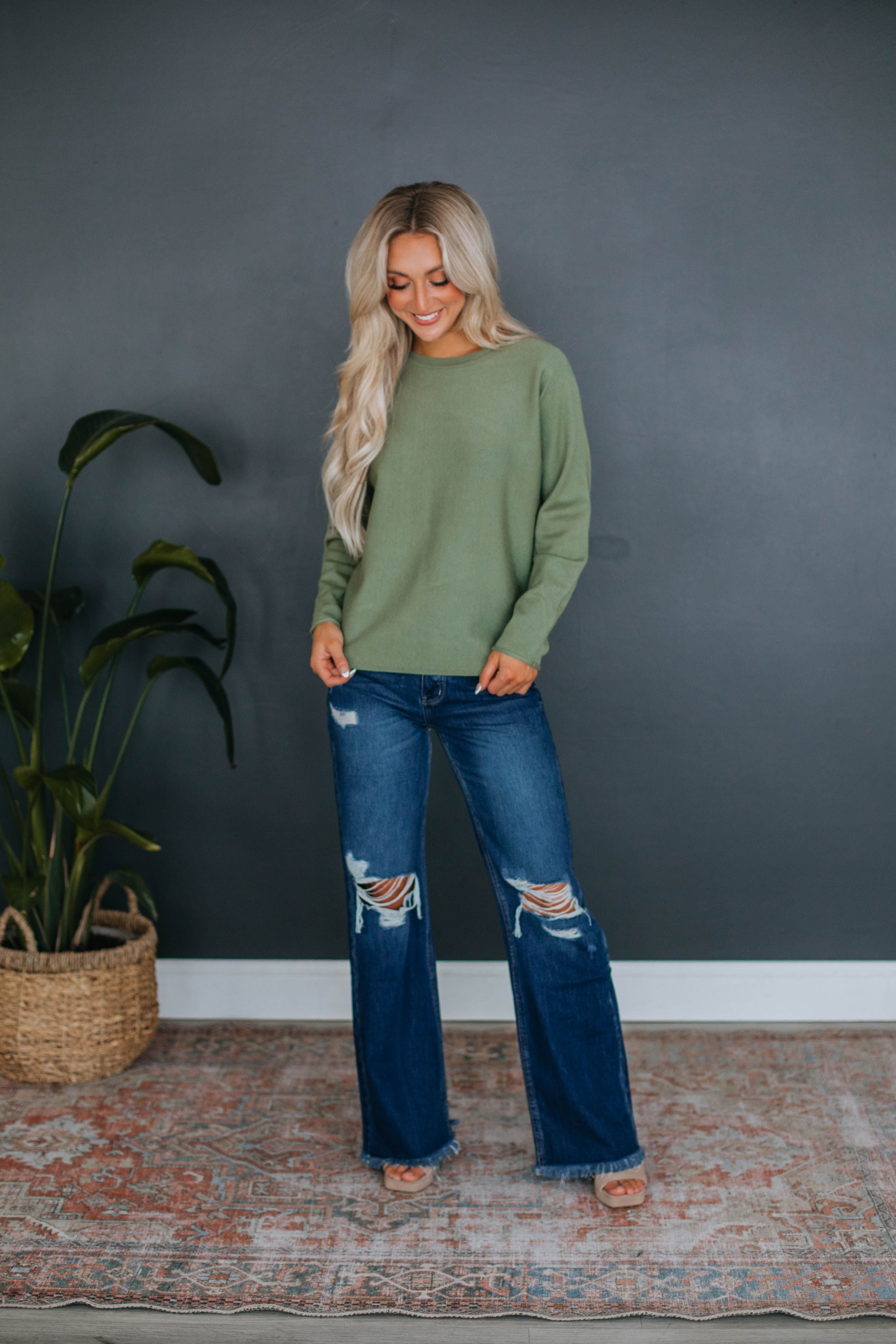 Brylee Lightweight Sweater - Basil sold by Wild Oak Boutique product image thumbnail 2