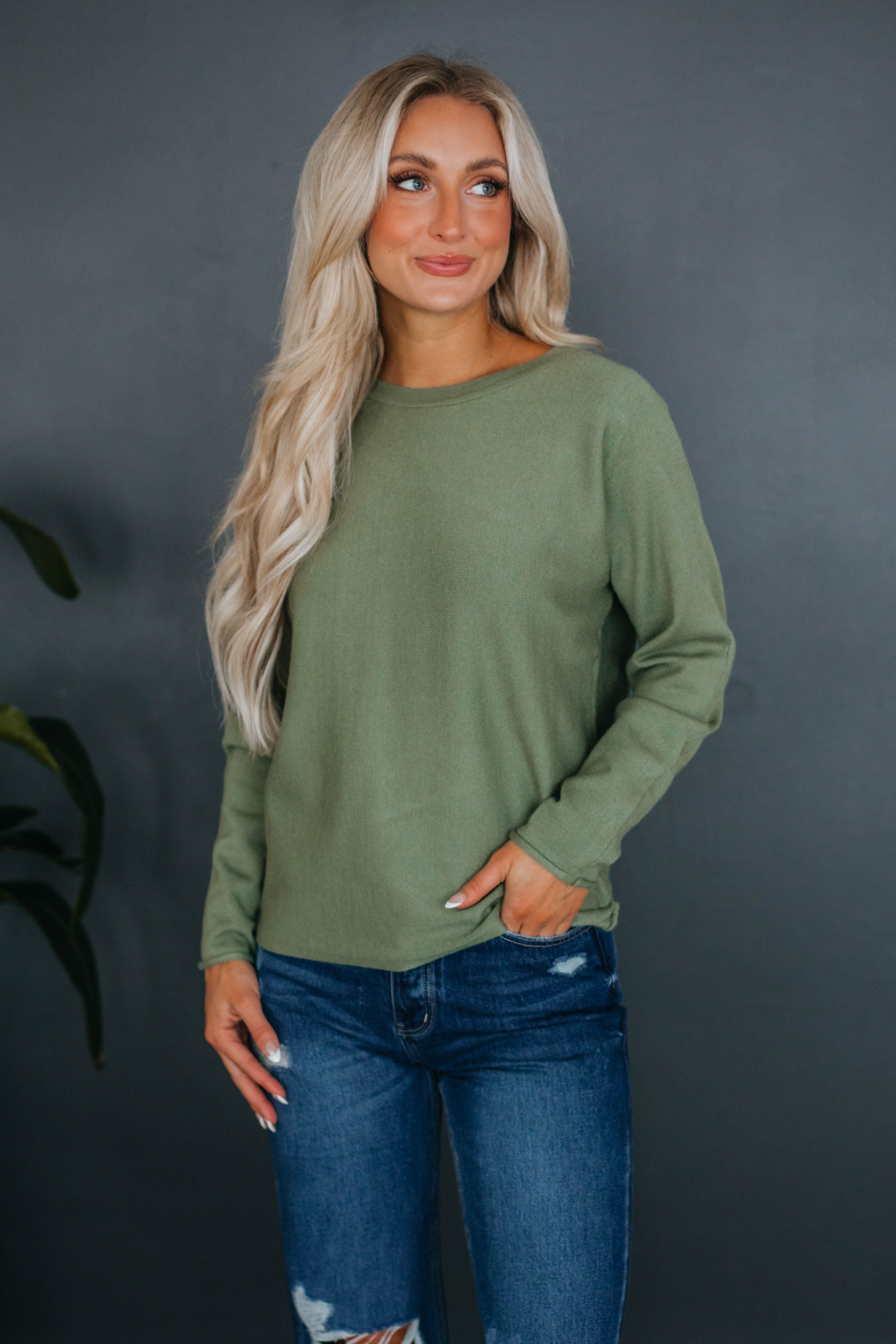 Brylee Lightweight Sweater - Basil sold by Wild Oak Boutique product image thumbnail 5