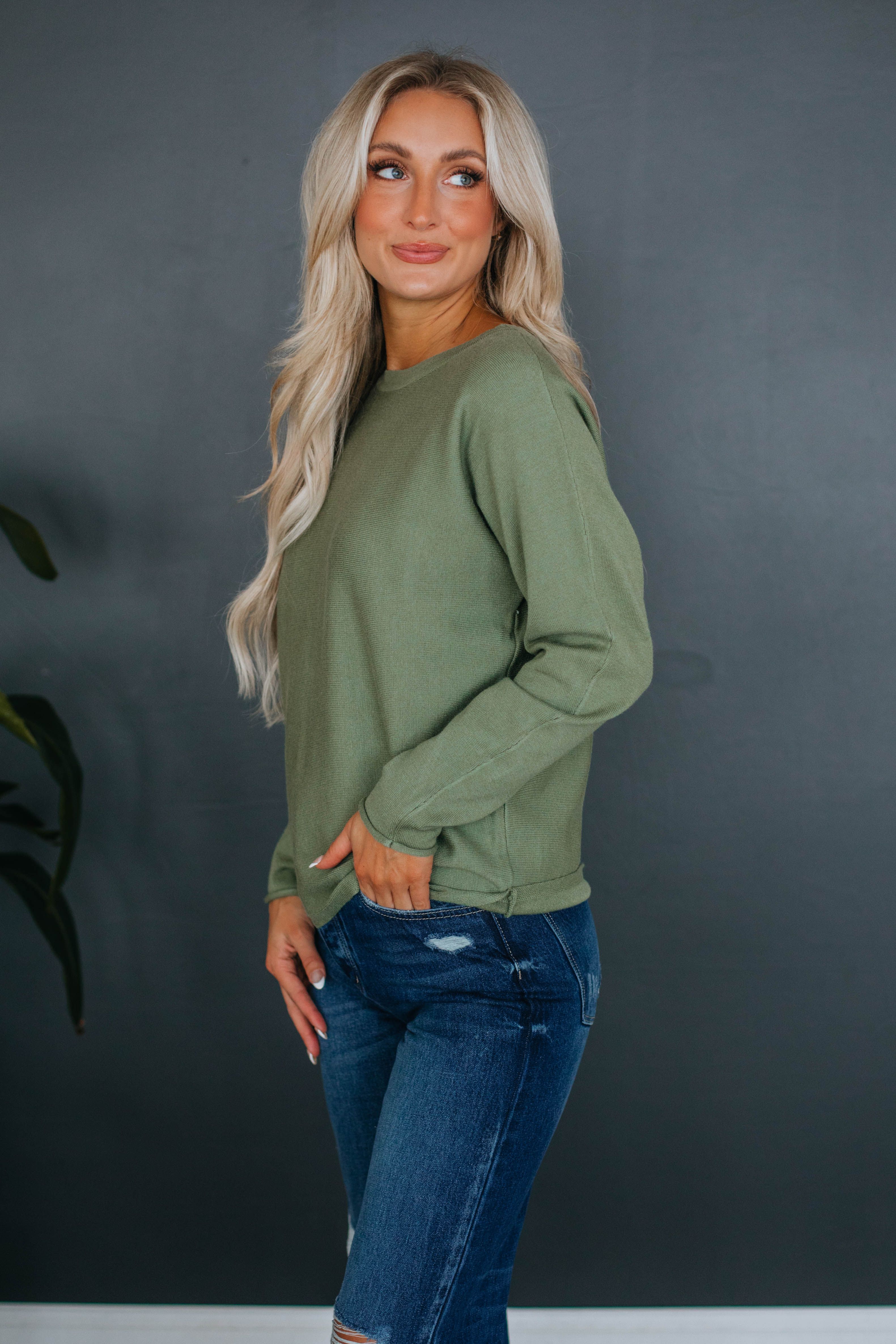 Brylee Lightweight Sweater - Basil sold by Wild Oak Boutique product image thumbnail 3