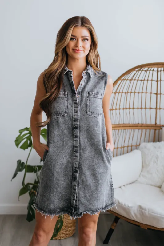 Anette Denim Dress - Vintage Black sold by Wild Oak Boutique