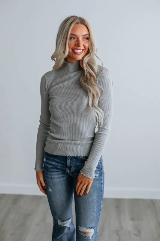 Elise Ribbed Top - Heather Grey sold by Wild Oak Boutique
