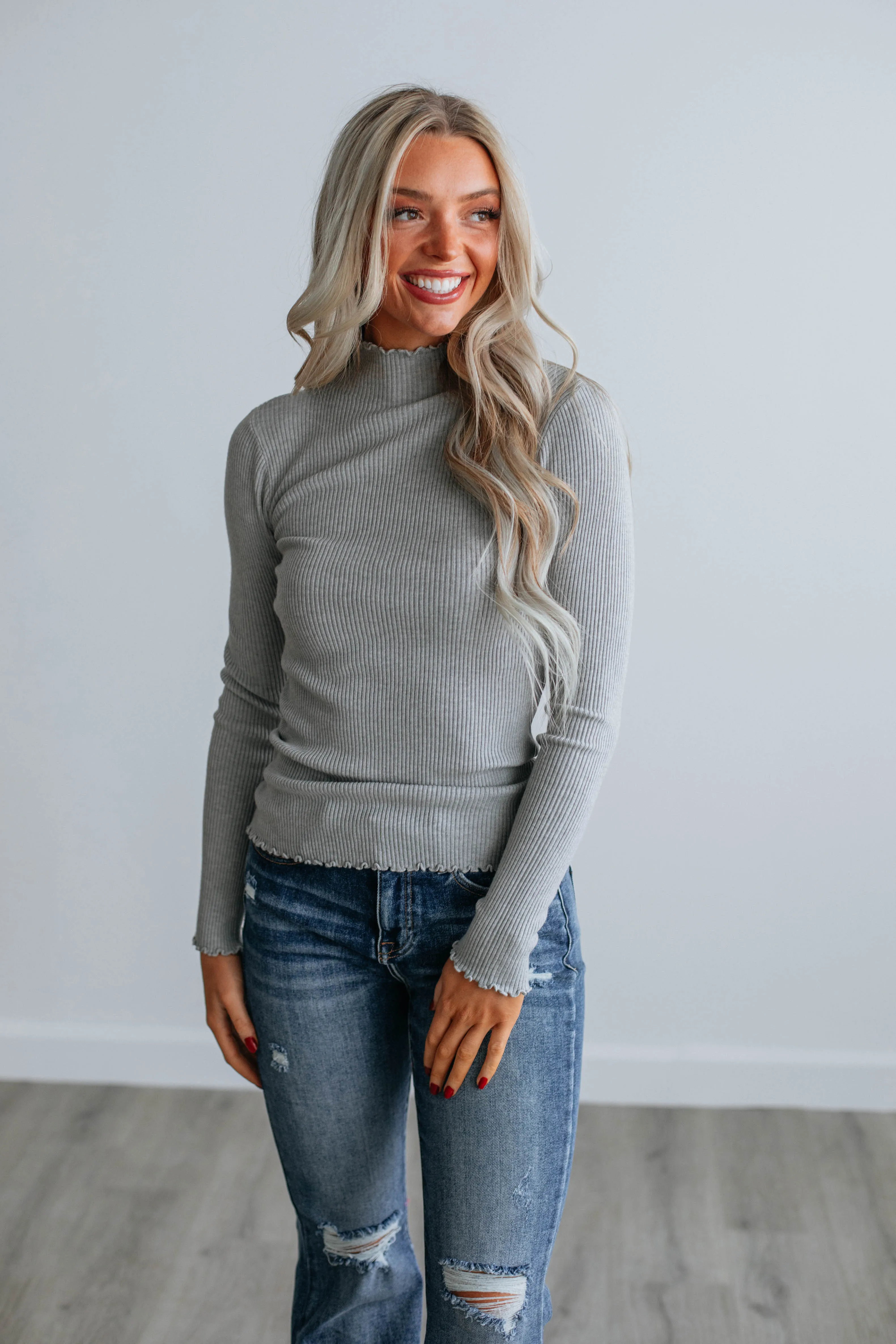 Elise Ribbed Top - Heather Grey sold by Wild Oak Boutique