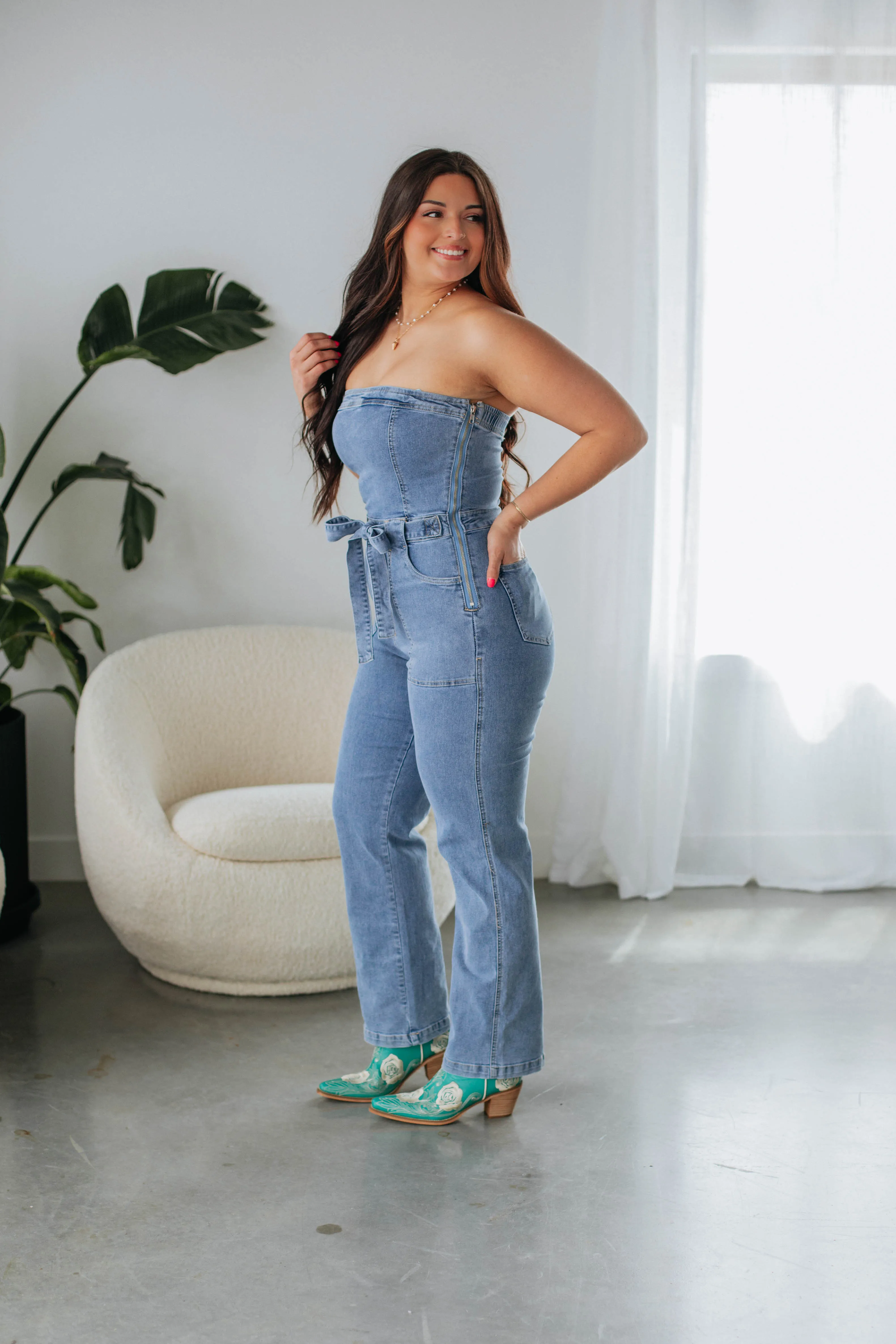 Main Attraction Denim Jumpsuit sold by Wild Oak Boutique product image thumbnail 4