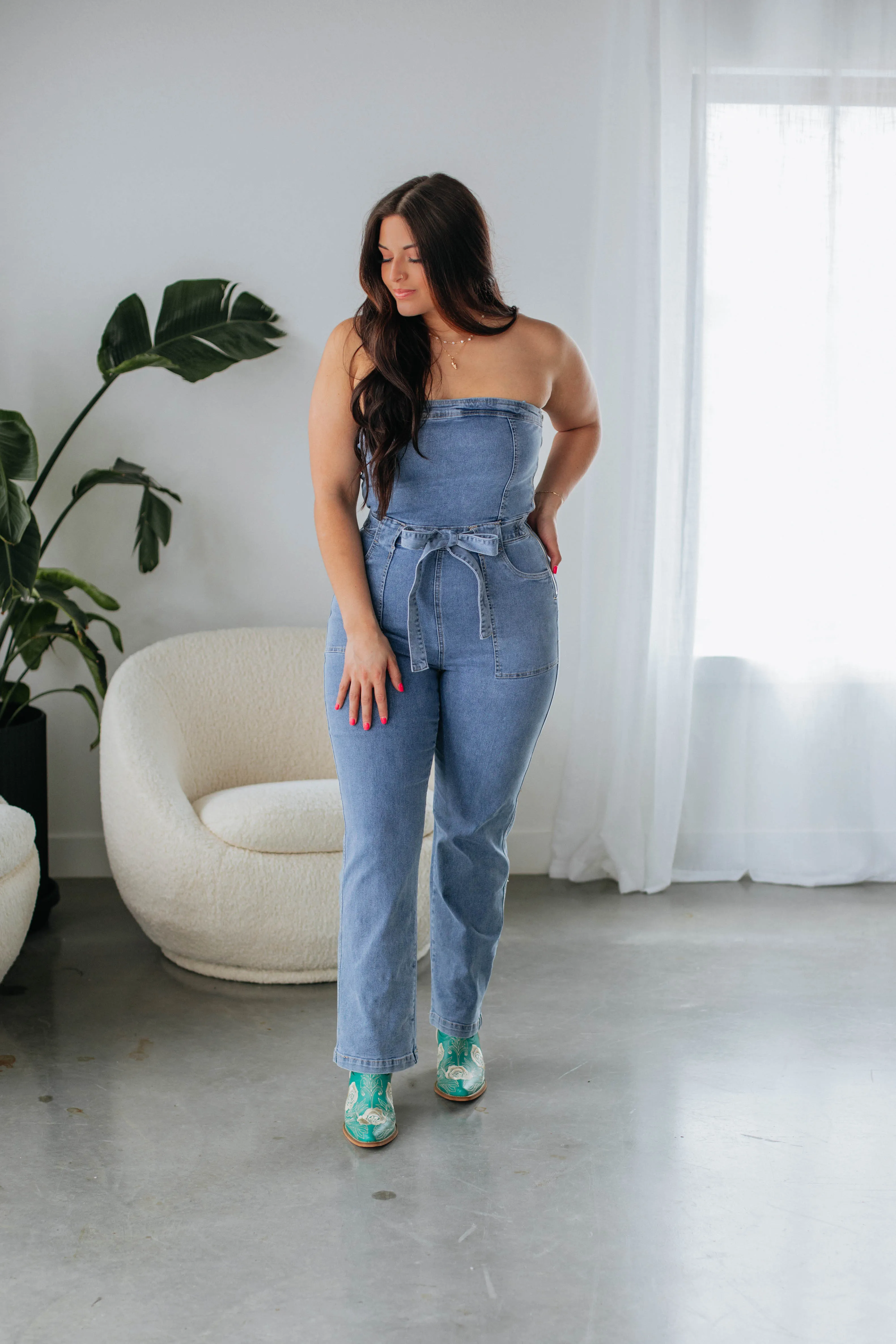 Main Attraction Denim Jumpsuit sold by Wild Oak Boutique product image thumbnail 3