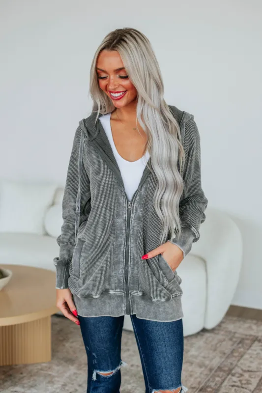 Leya Zip-Up Jacket - Charcoal sold by Wild Oak Boutique